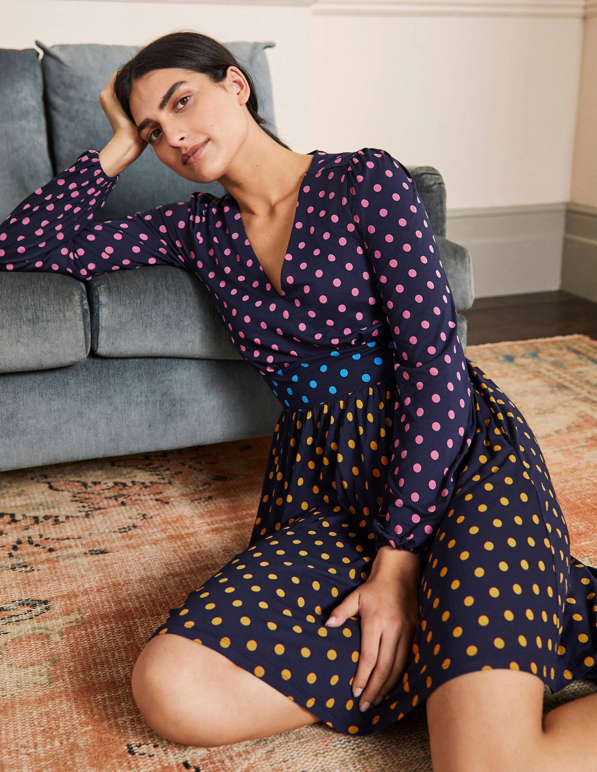 Jersey Mini Tea Dress-Navy, Regular Spot-4