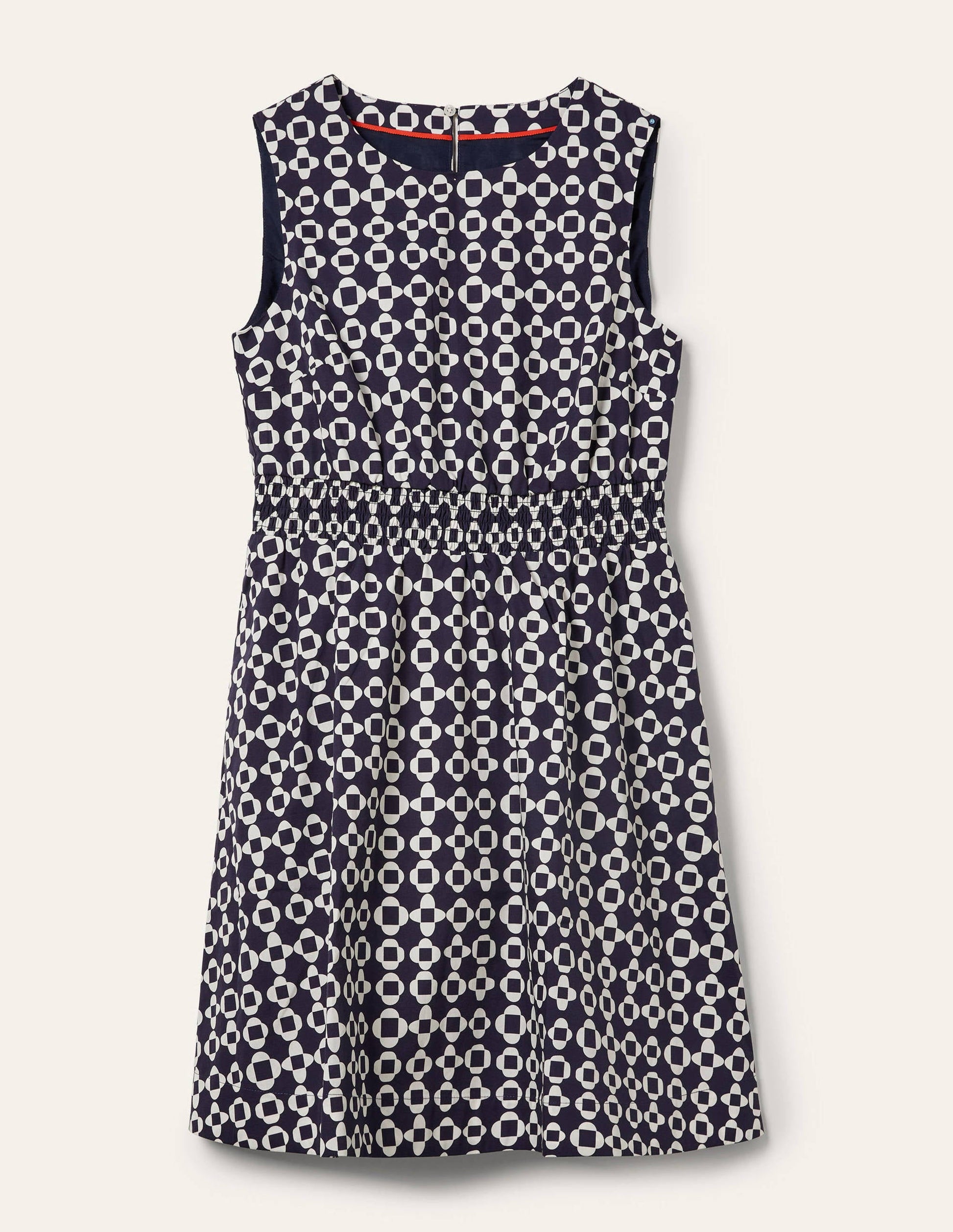 Smocked Waist Mini Dress-French Navy, Mosaic Square-5