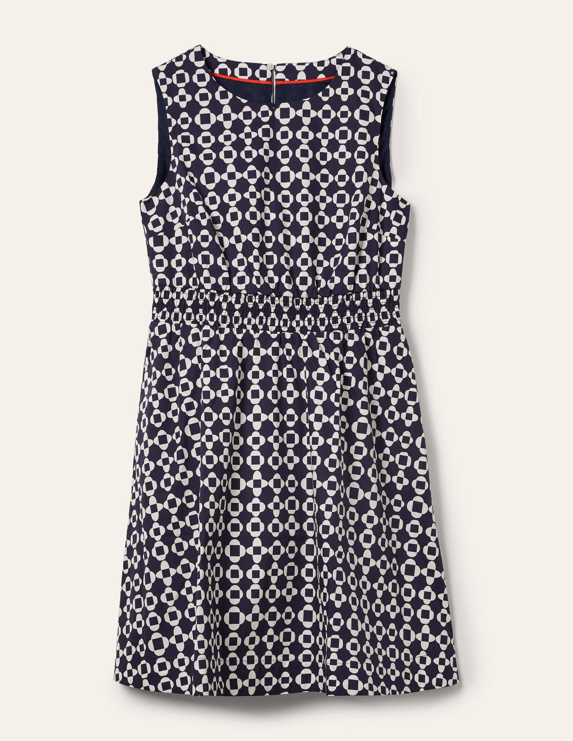 Smocked Waist Mini Dress-French Navy, Mosaic Square - Image 5
