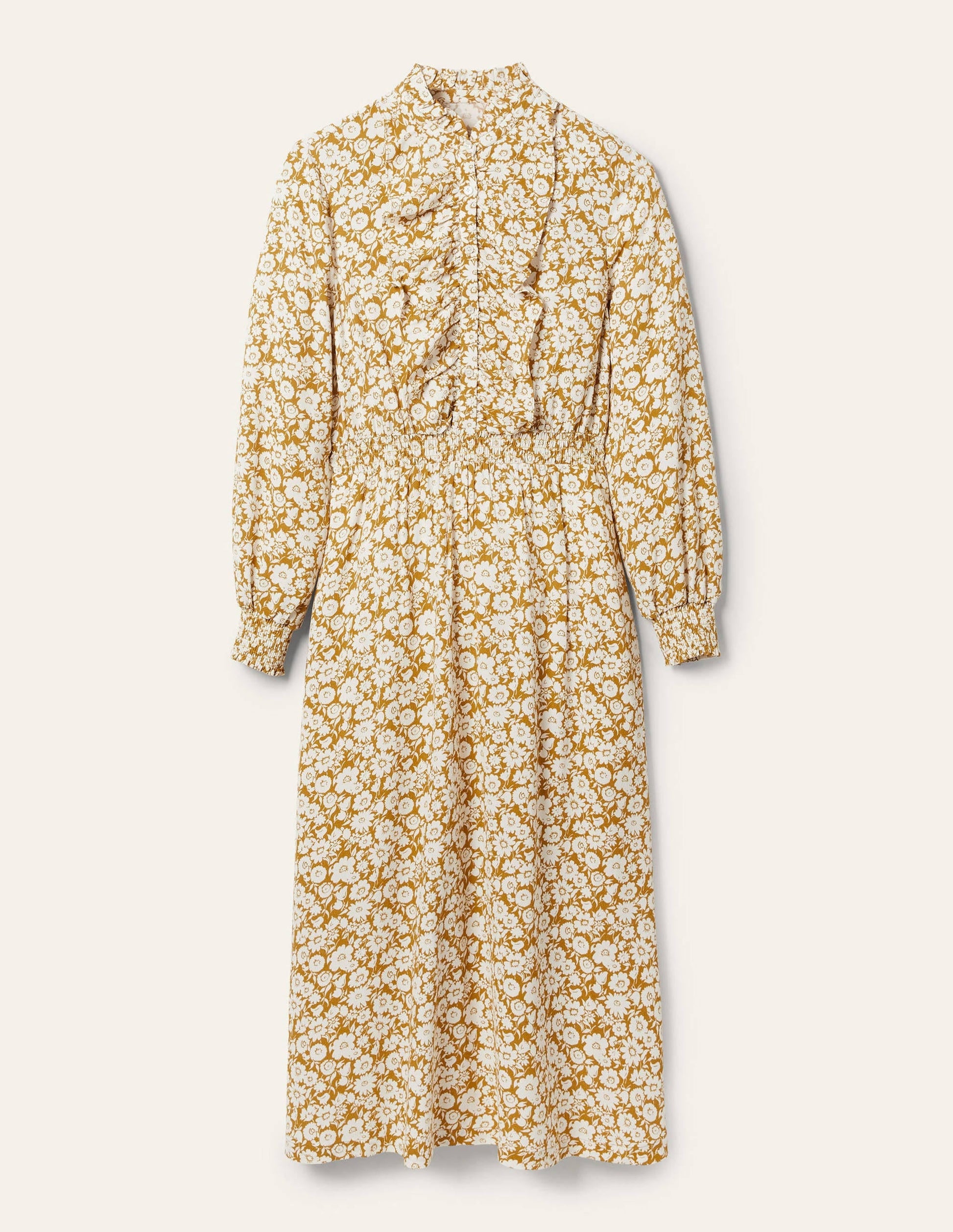 Ruffle Front Midi Dress-Brioche, Elegant Bloom Mono-5