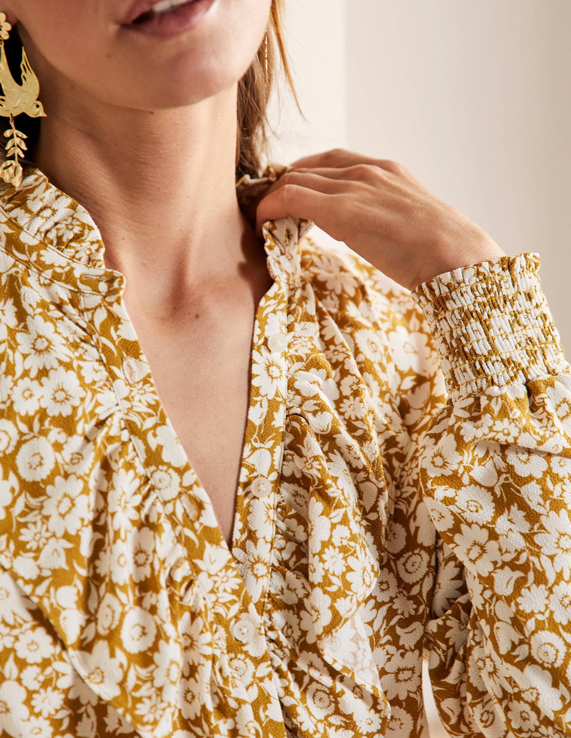 Ruffle Front Midi Dress-Brioche, Elegant Bloom Mono-2