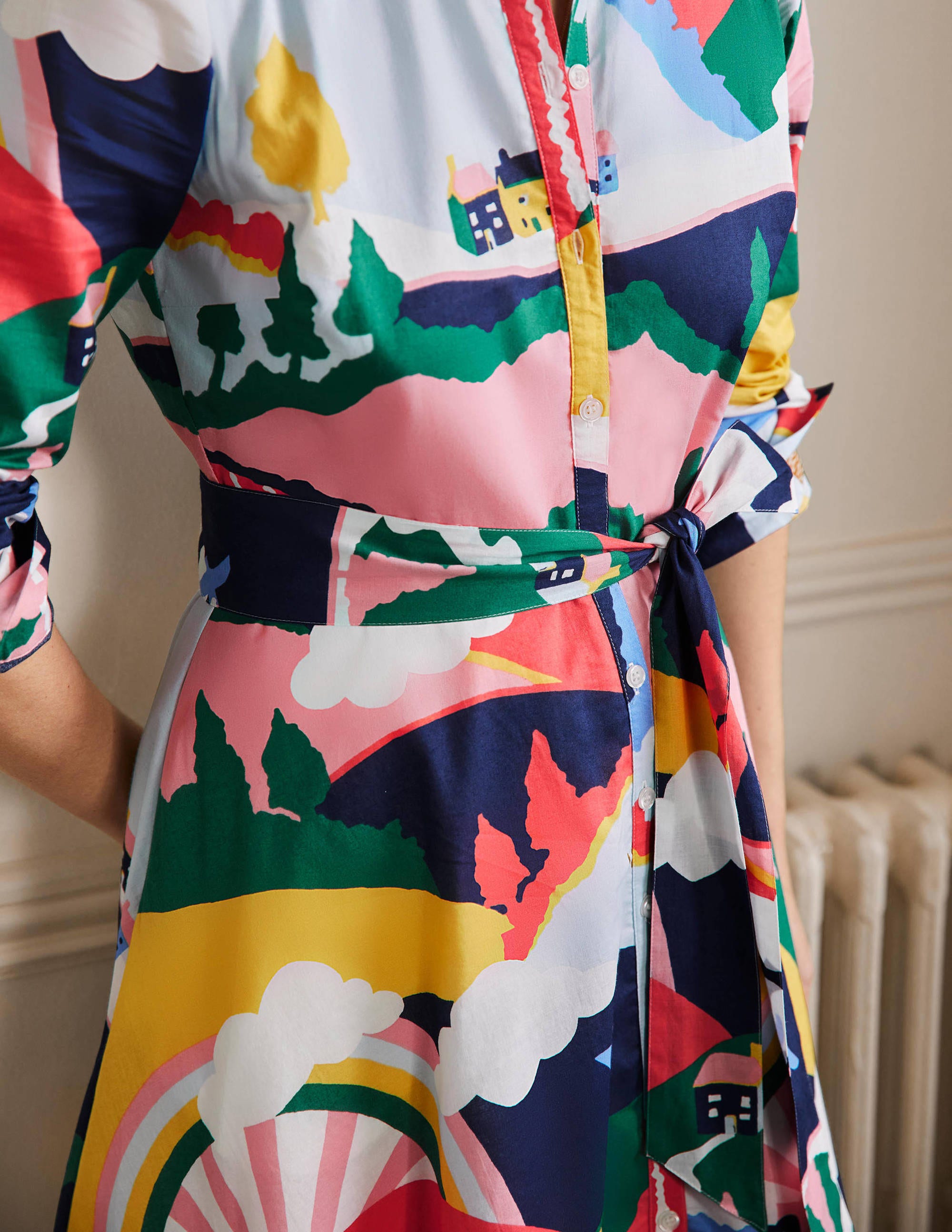 Kitty Shirt Dress-French Navy, Scenic Meadow - Image 2