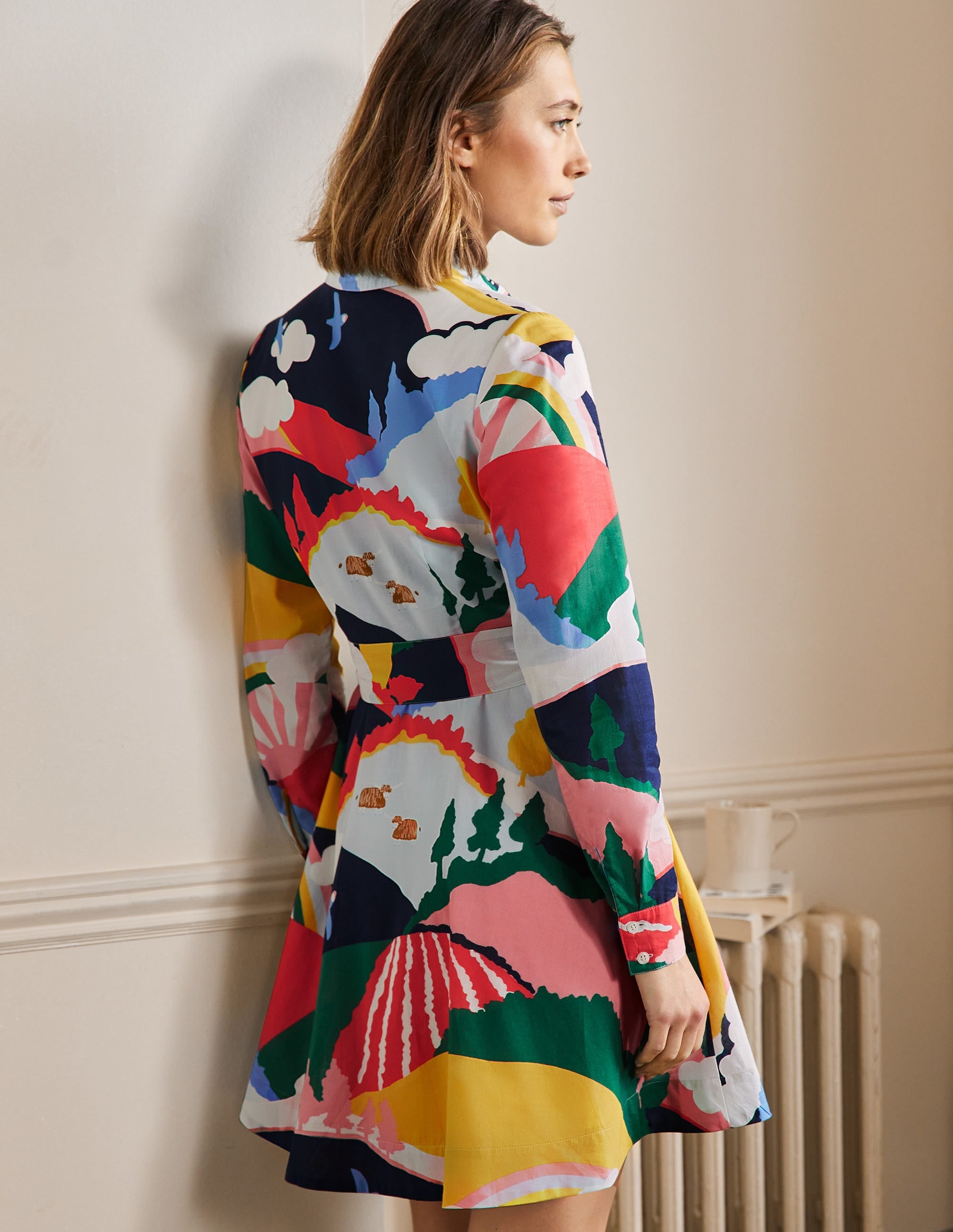 Kitty Shirt Dress-French Navy, Scenic Meadow - Image 3