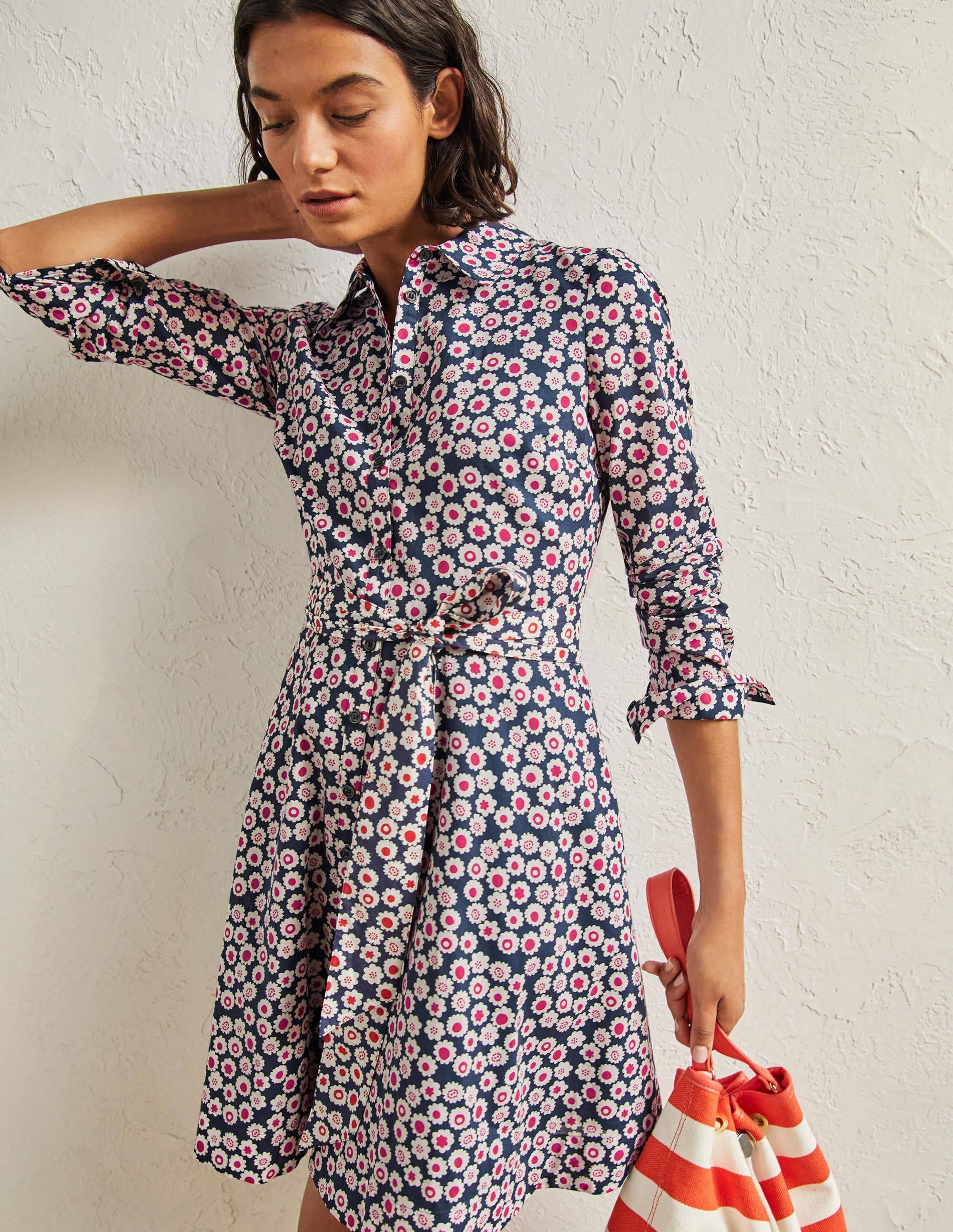 Kitty Shirt Dress-French Navy, Ditsy Swirl - Image 1
