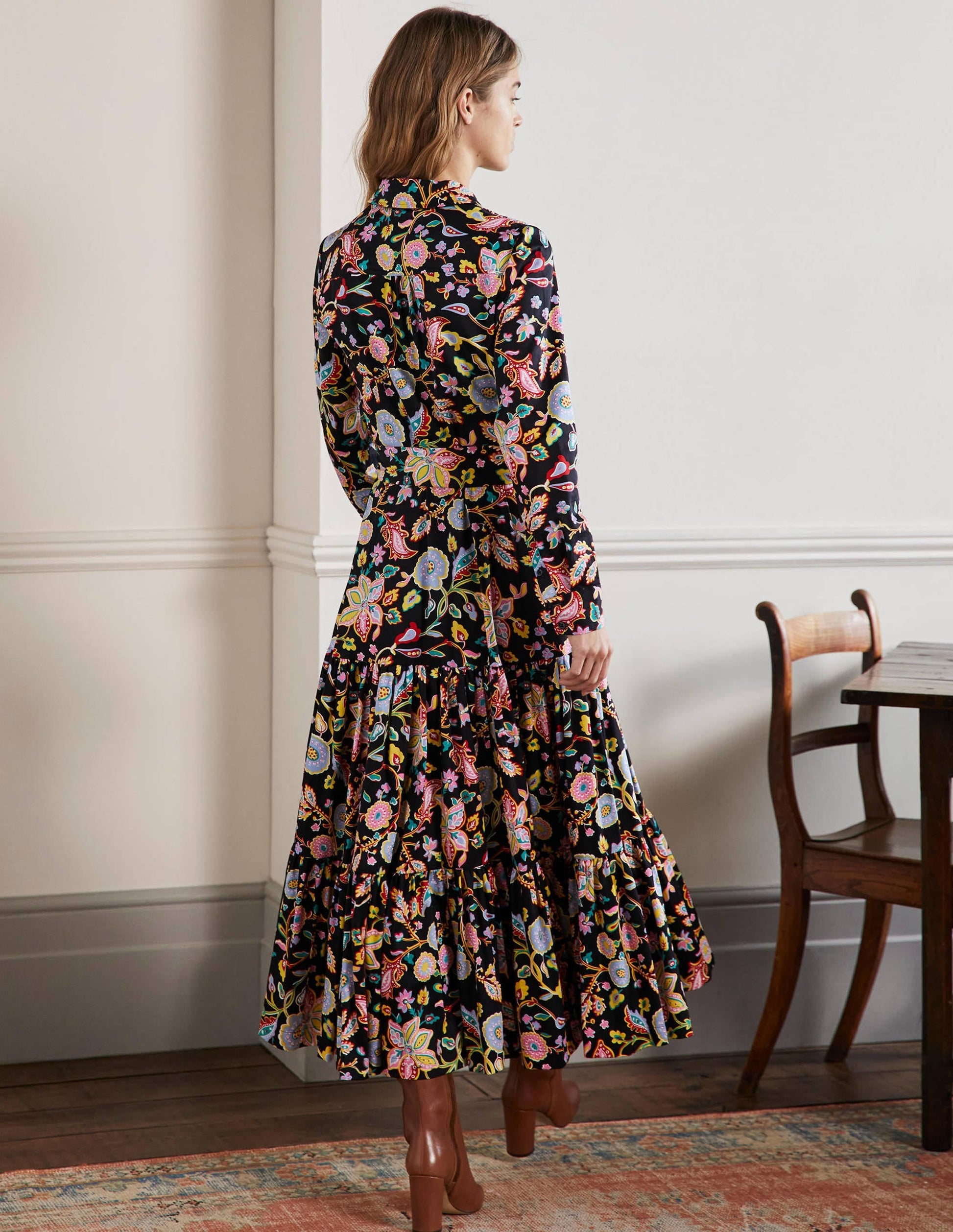 Button Through Maxi Dress-Black, Opulent Paradise-3