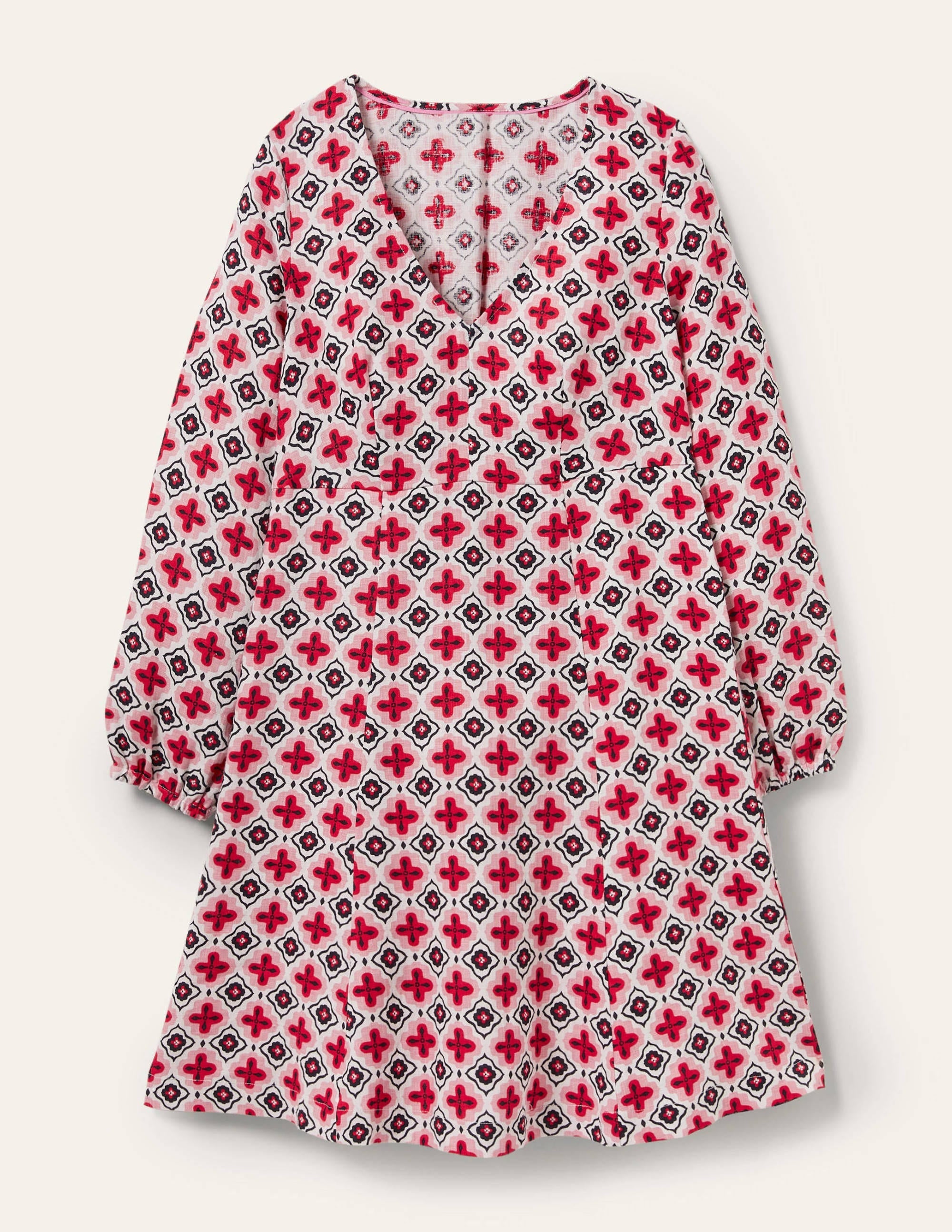 V-Neck Flippy Mini Dress-Formica Pink, Moroccan Diamond - Image 5