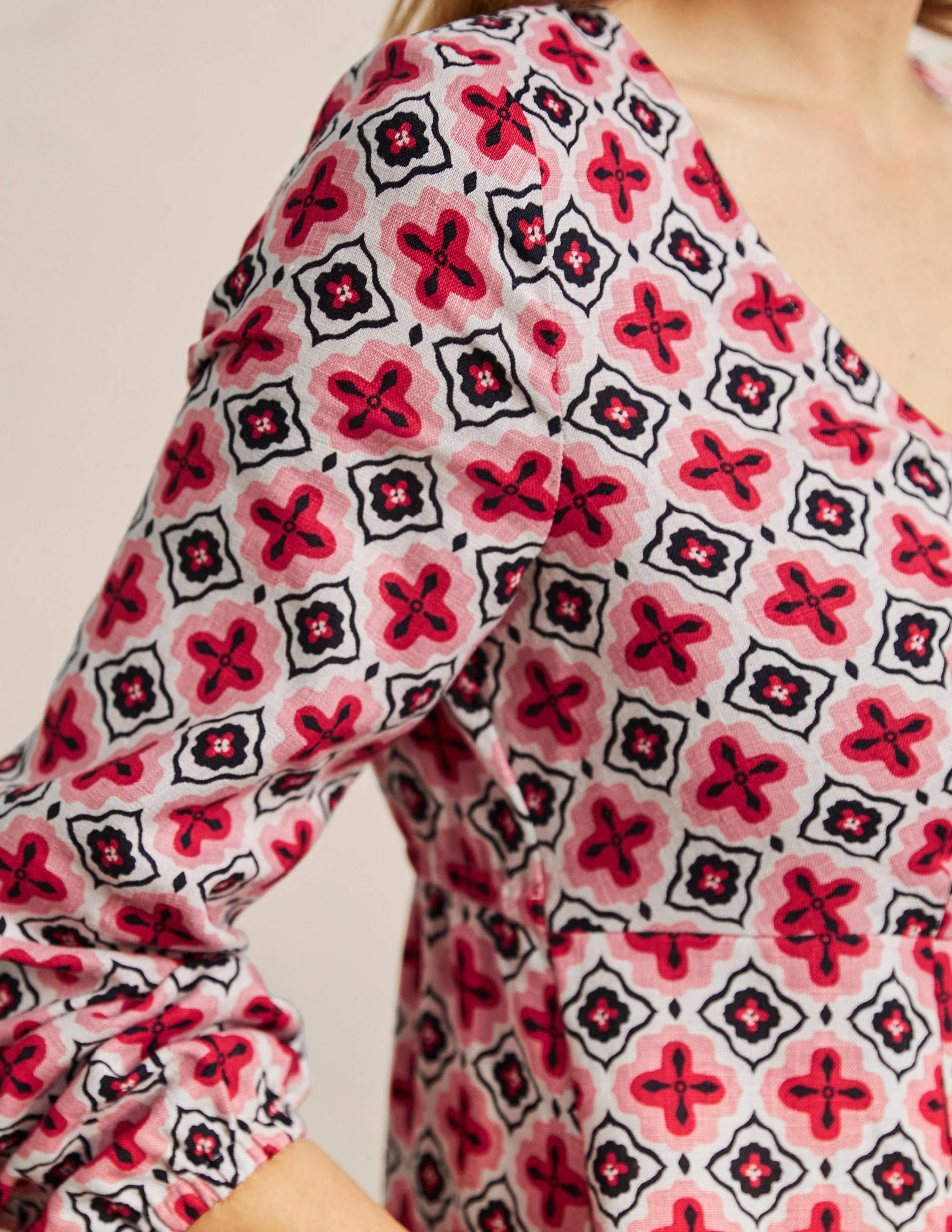 V-Neck Flippy Mini Dress-Formica Pink, Moroccan Diamond - Image 2