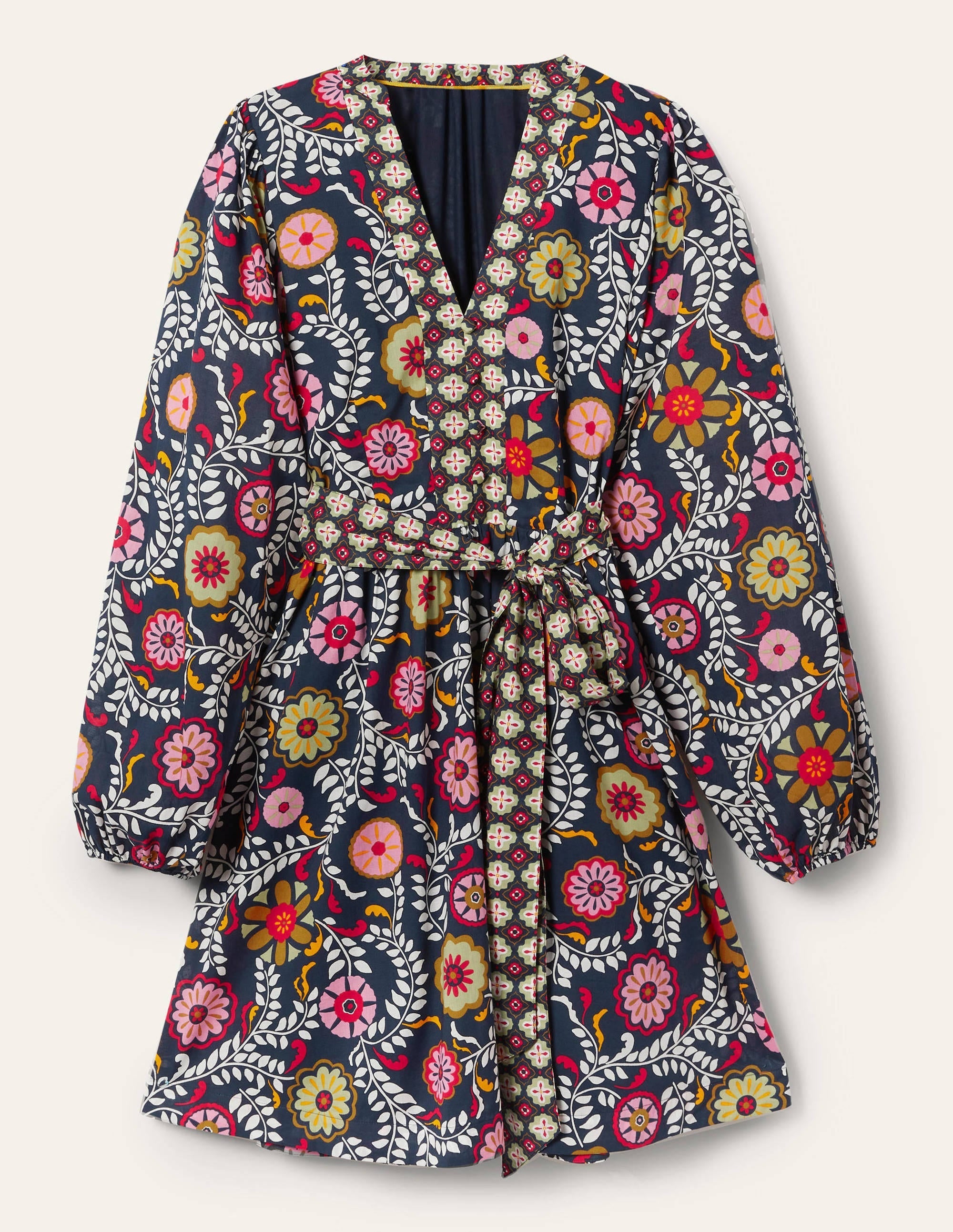 Notch Neck Cotton Dress-French Navy, Opulent Garden - Image 5