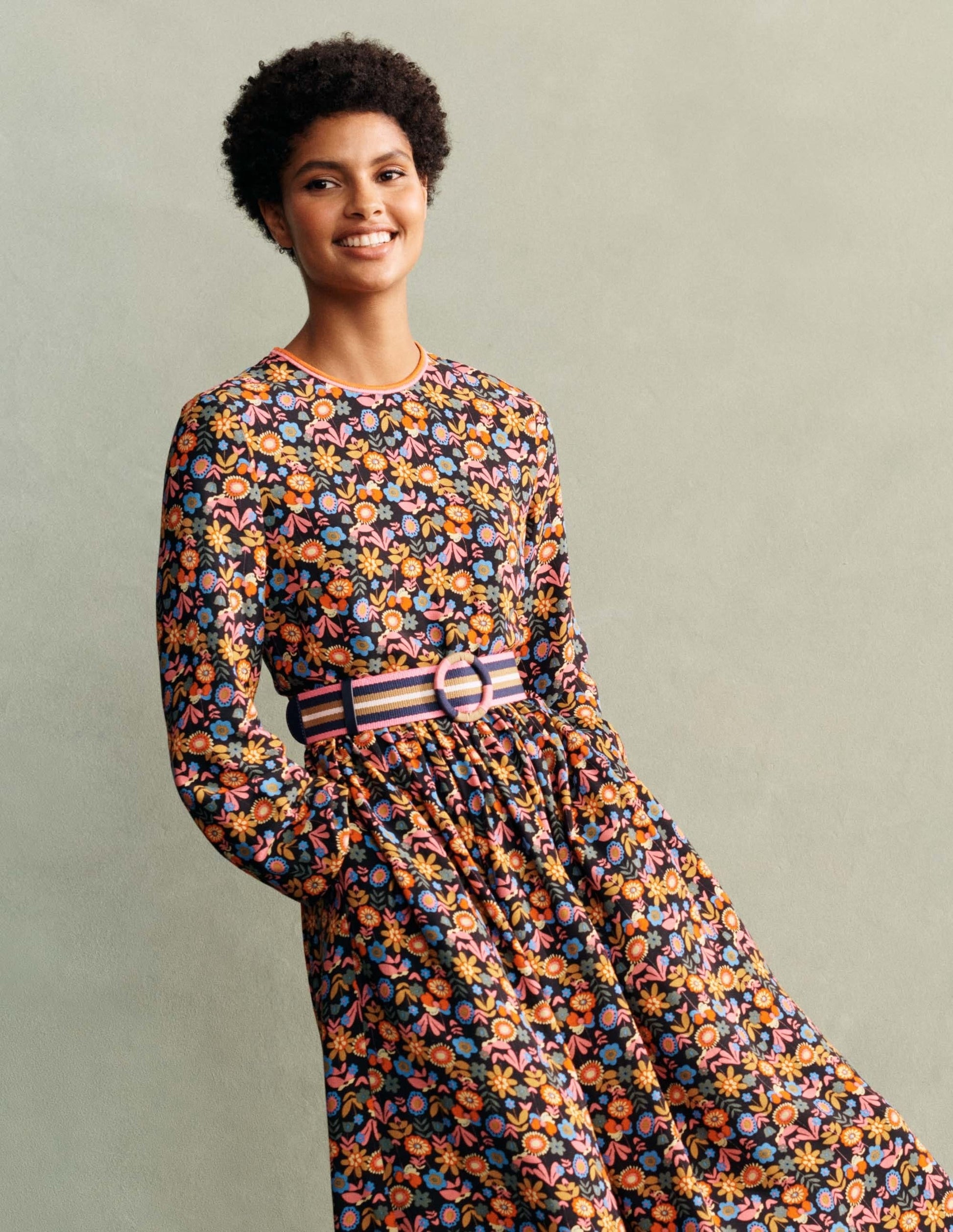 Trim Detail Maxi Dress-Black, Multi Flora Bloom-6