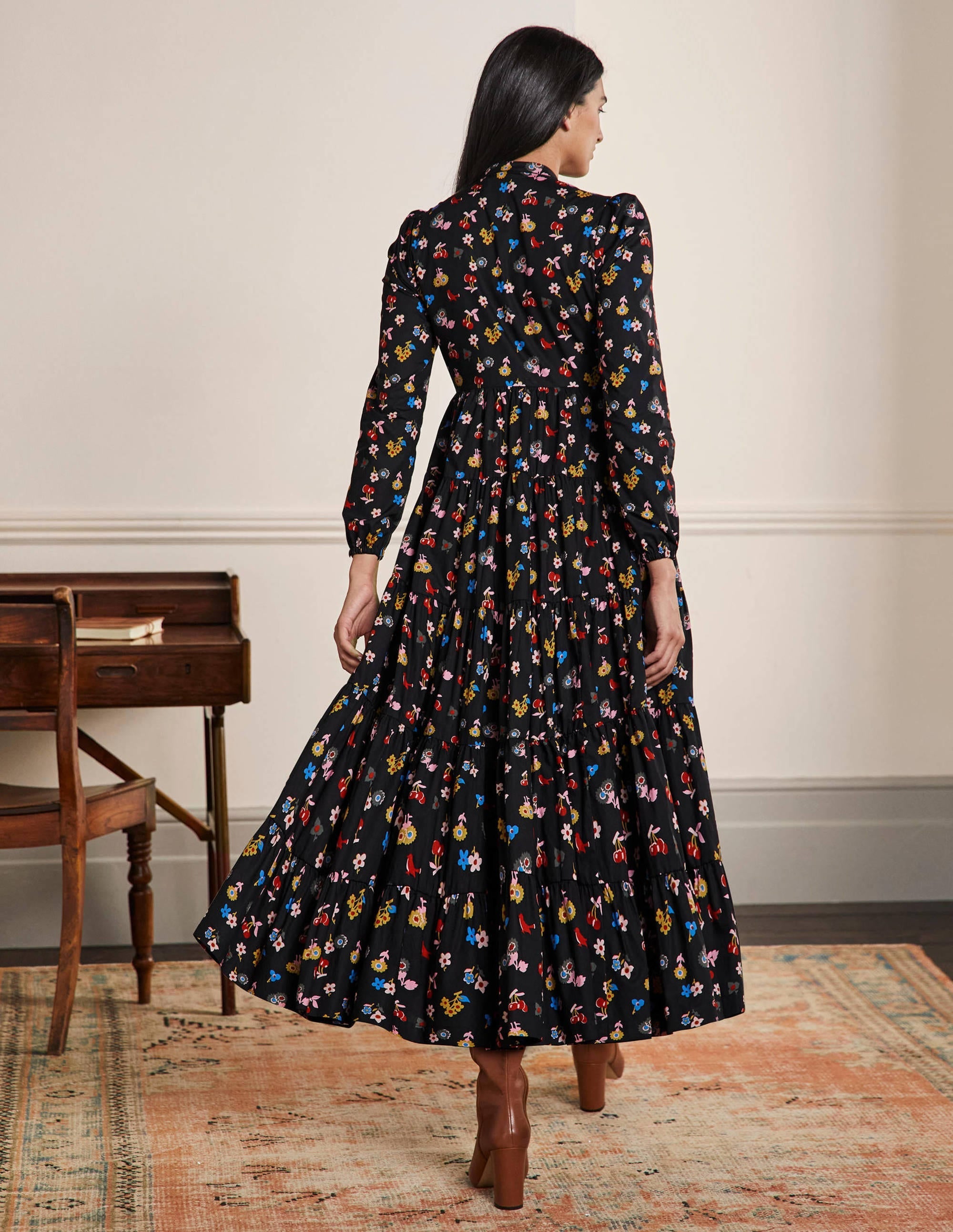 Multi Tiered Maxi Dress-Black, Woodland Bud - Image 3