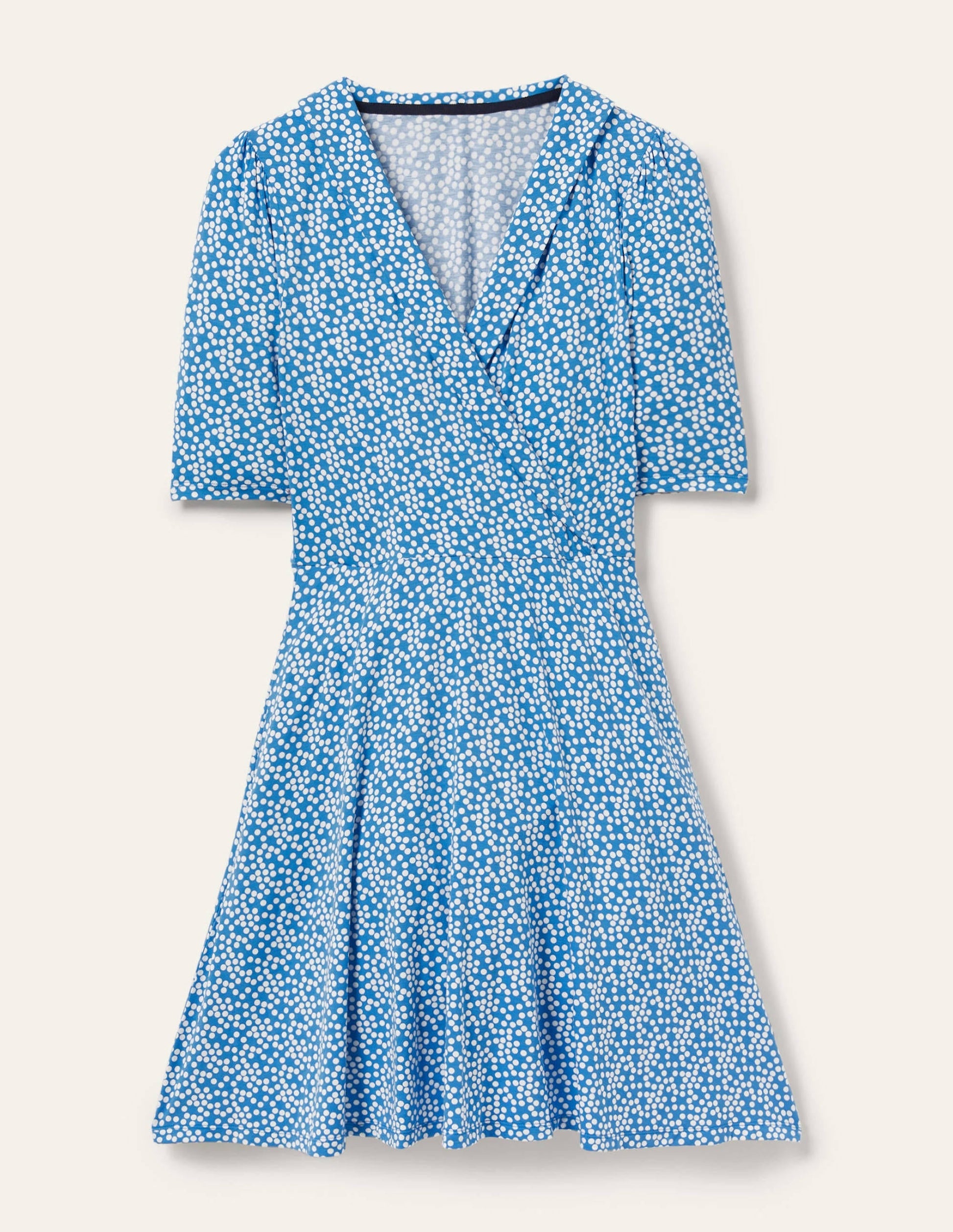 Fixed Wrap Jersey Dress-Moroccan Blue Spot-5