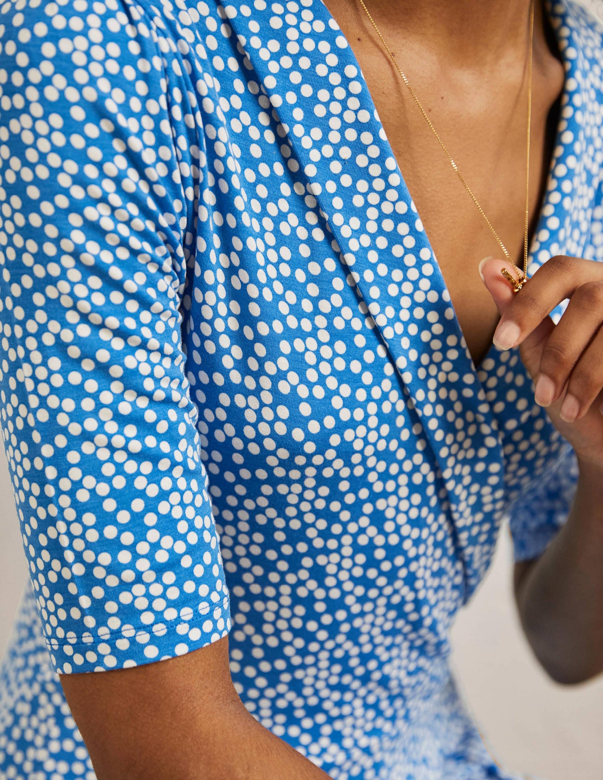Fixed Wrap Jersey Dress-Moroccan Blue Spot-2