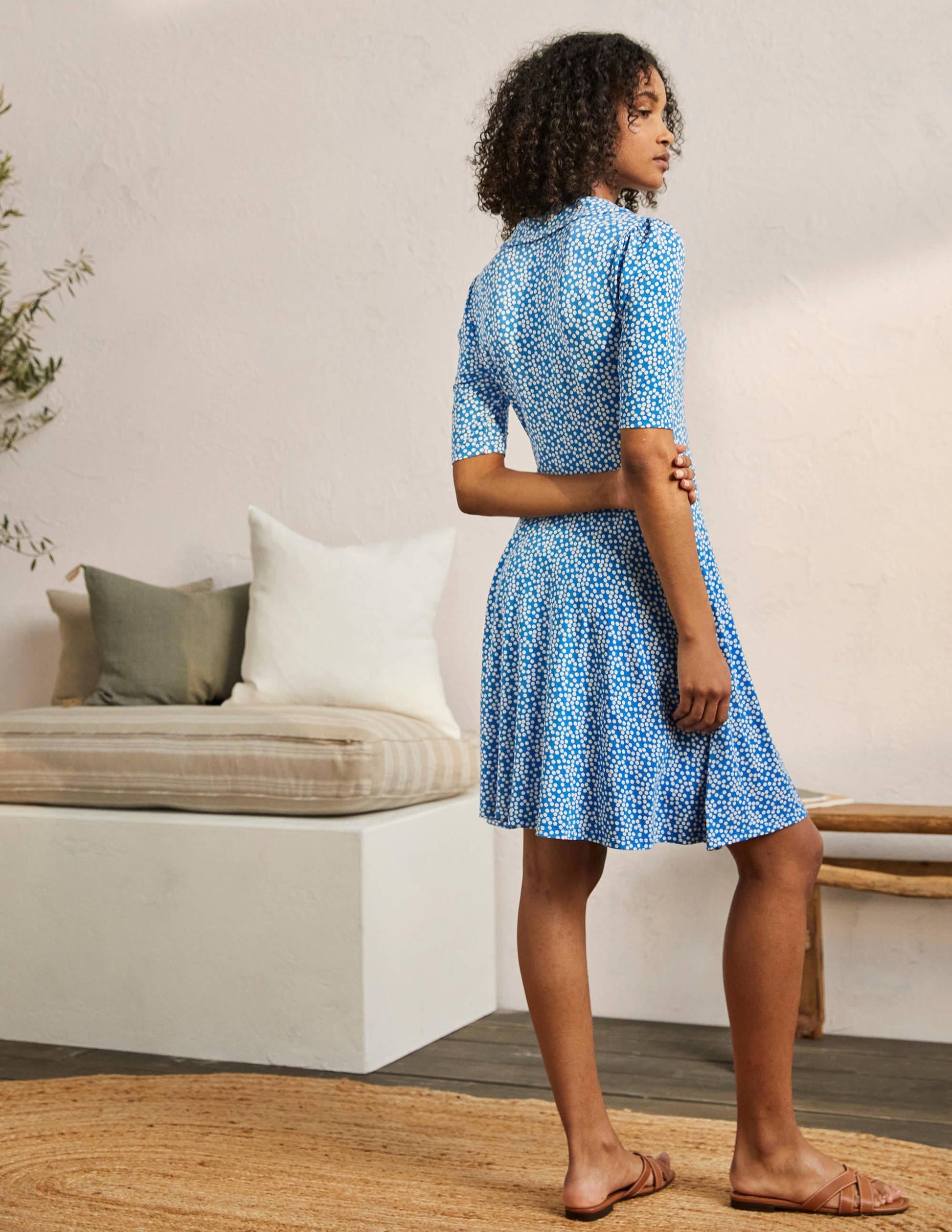 Fixed Wrap Jersey Dress-Moroccan Blue Spot-3