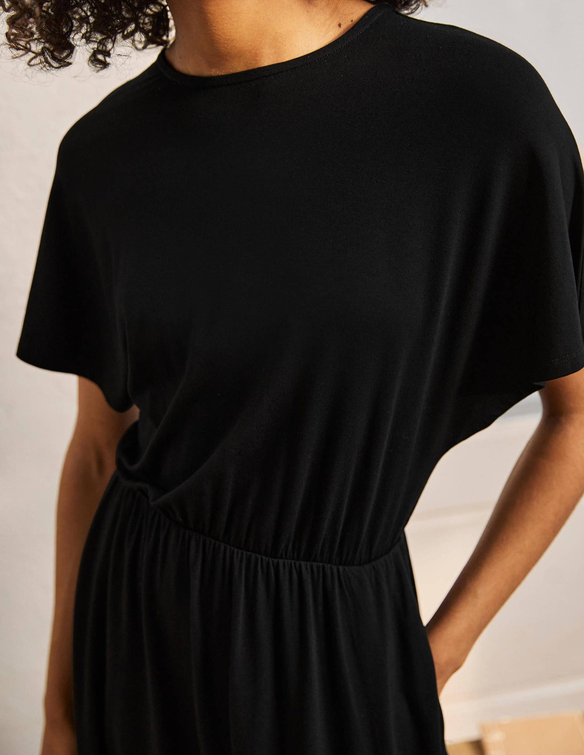 Flutter Sleeve Jersey Dress-Black-2
