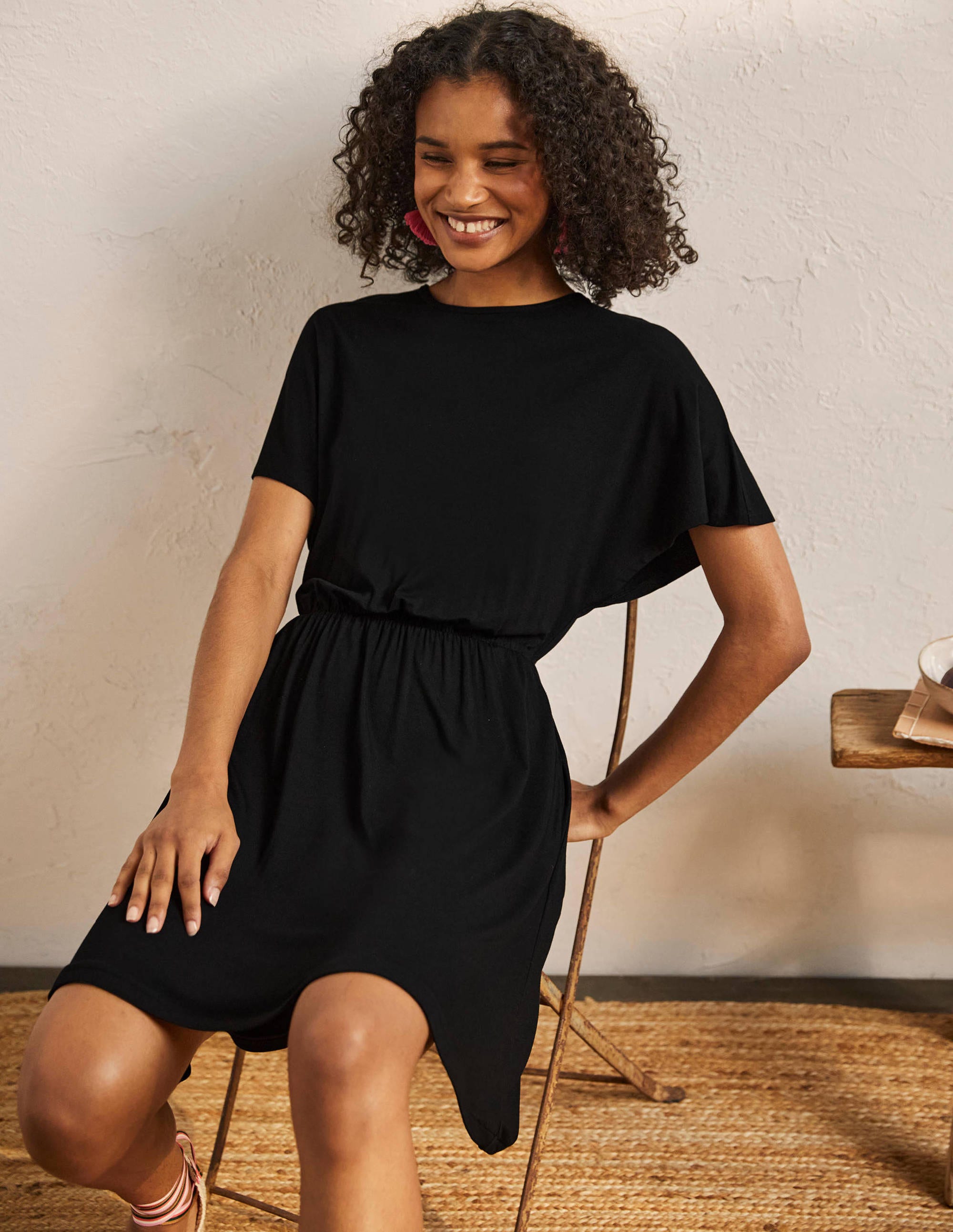 Flutter Sleeve Jersey Dress-Black - Image 4