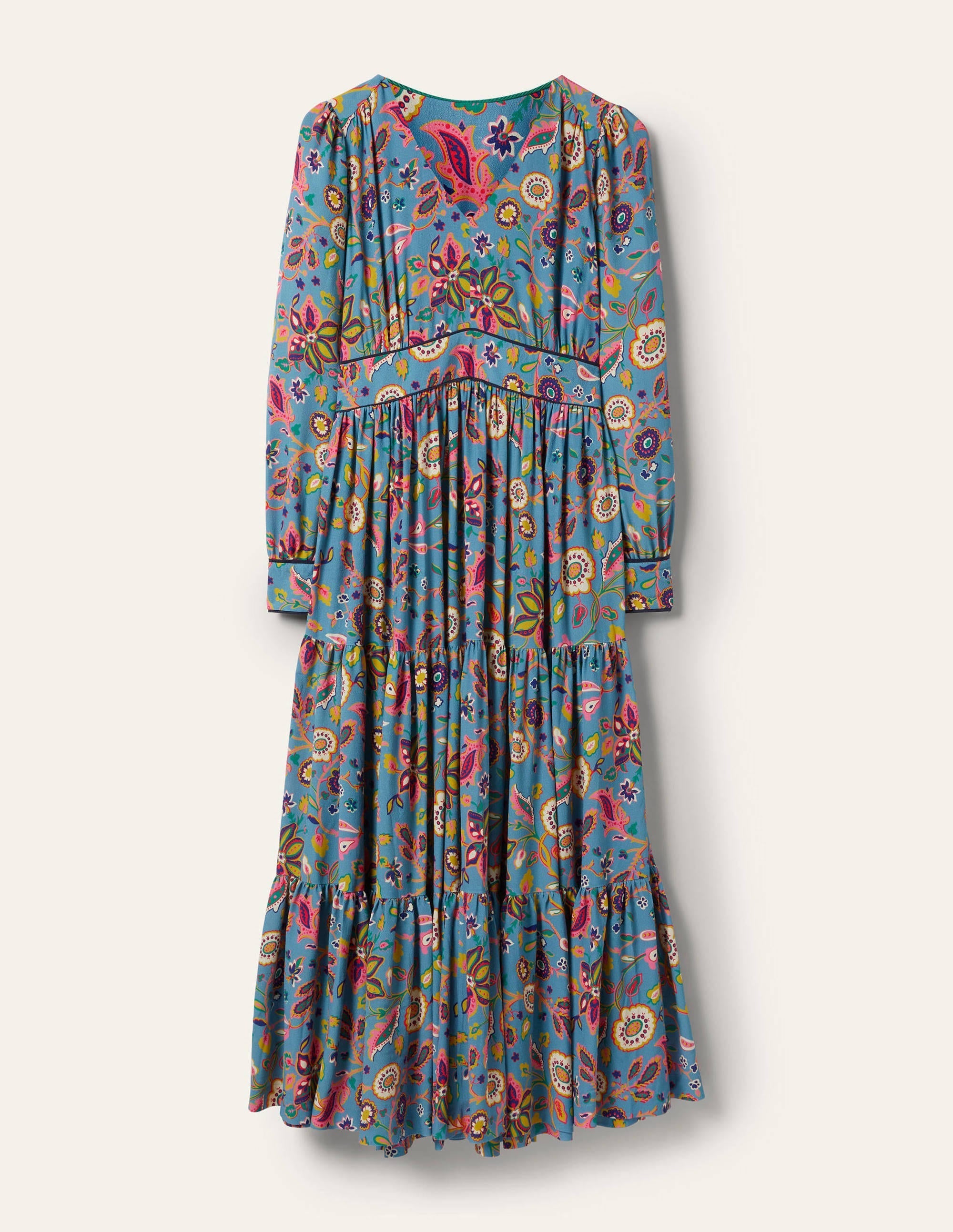 V-Neck Tiered Midi Dress-Dusty Blue, Opulent Paradise - Image 5