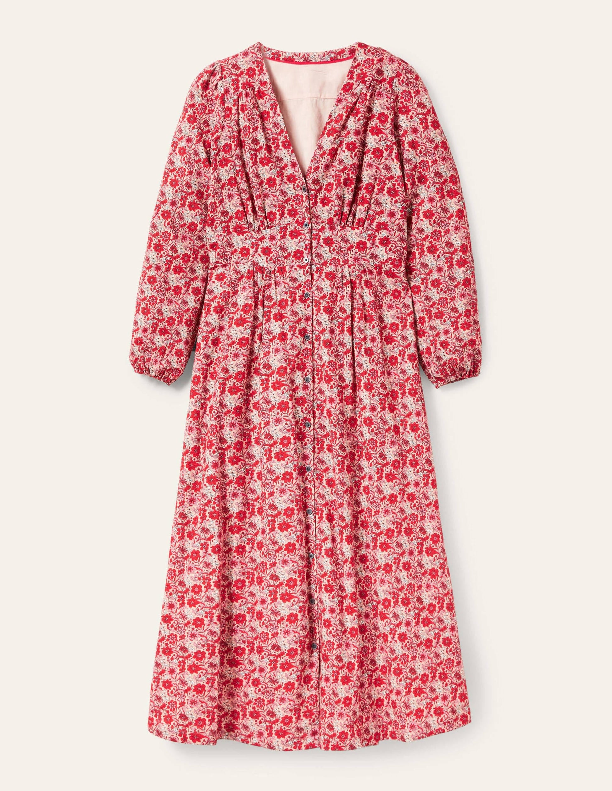 Button Through Maxi Tea Dress-Red, Floret Bloom-5