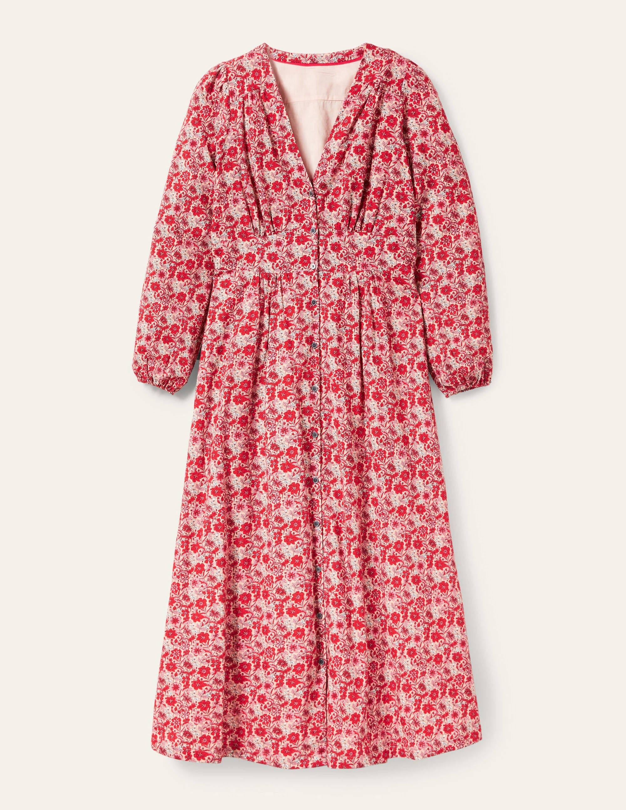 Button Through Maxi Tea Dress-Red, Floret Bloom - Image 5