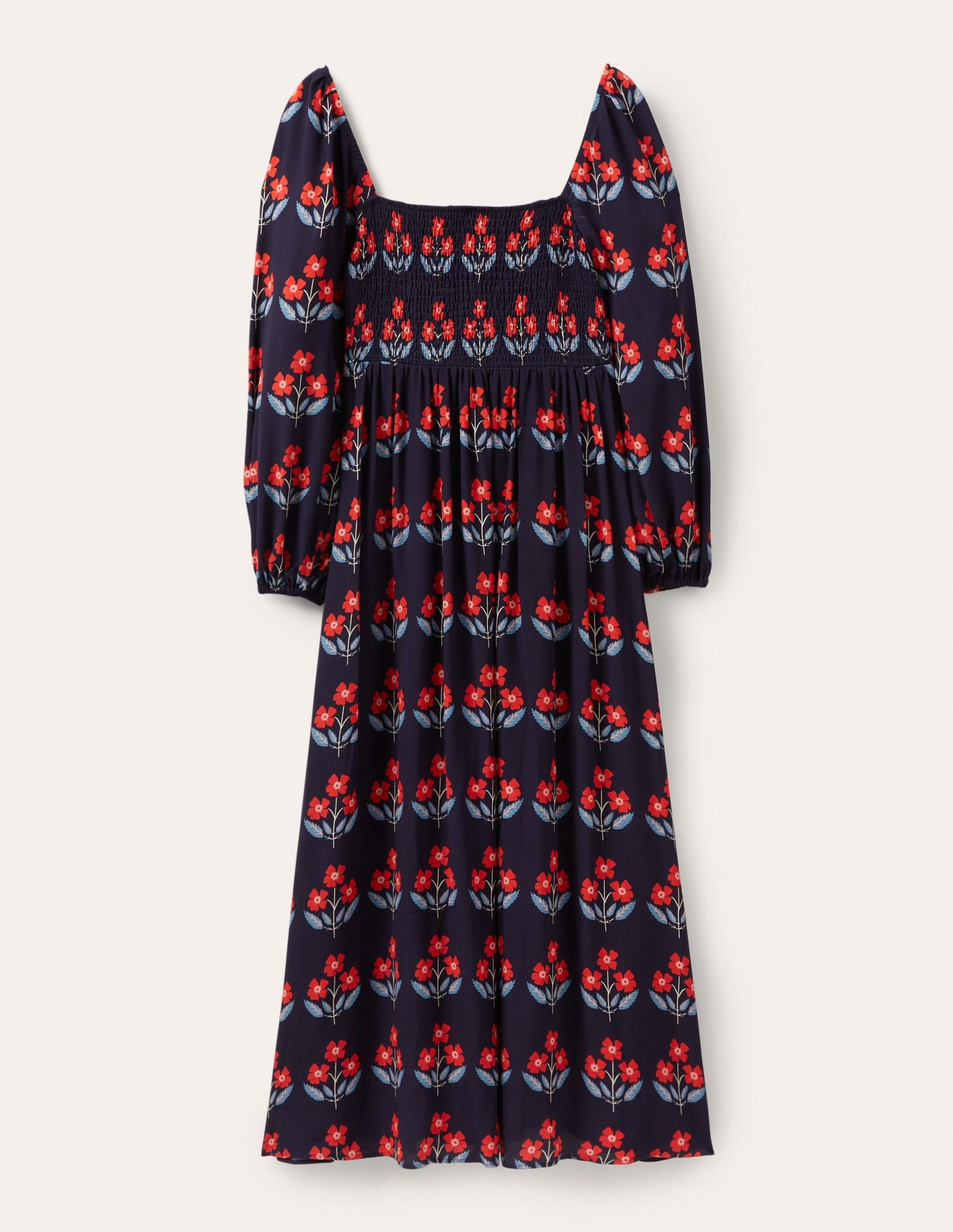 Square Neck Smocked Maxi Dress-French Navy, Blossoming Bud-4