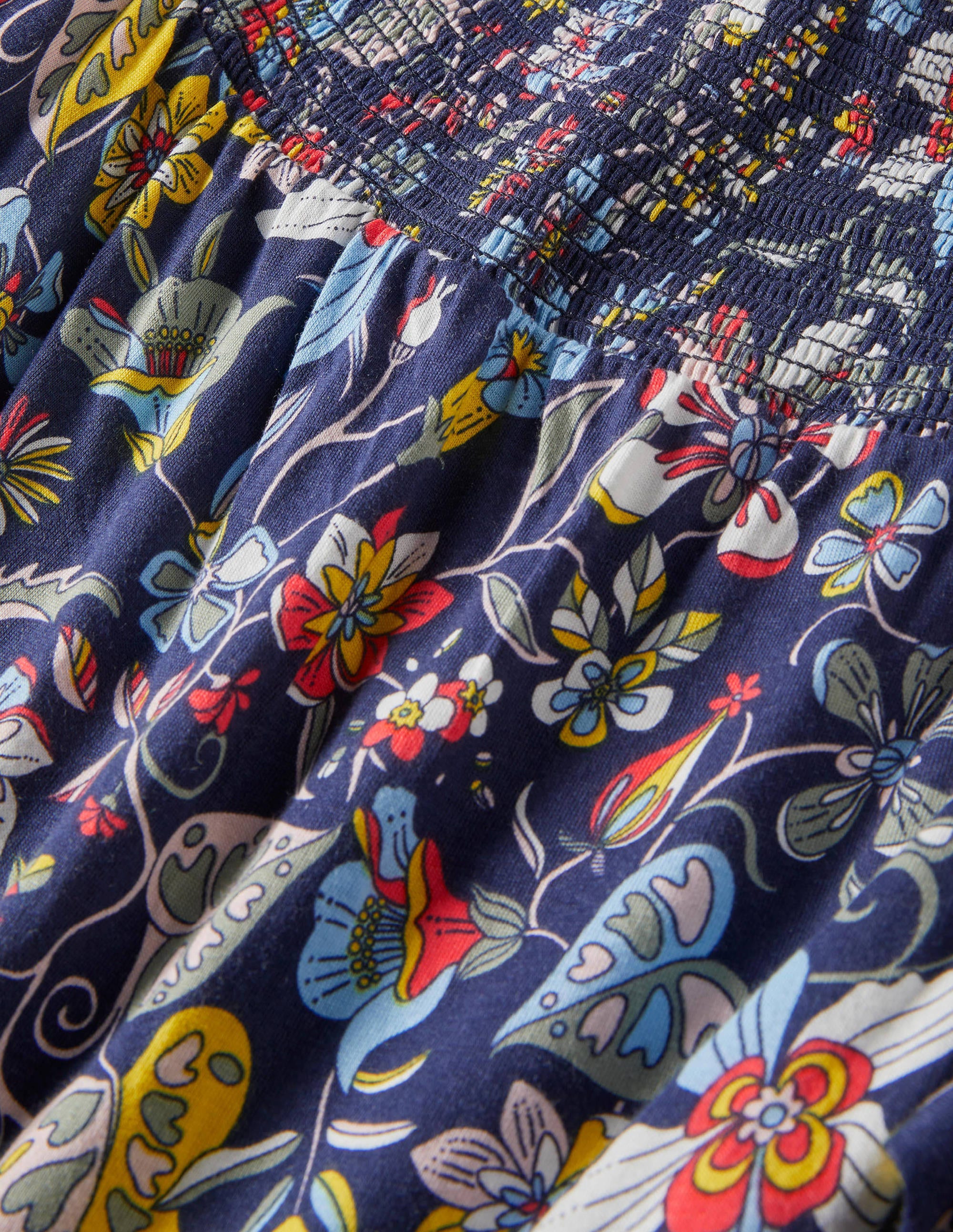 Smocked Neck Jersey Midi Dress-French Navy Floral - Image 5