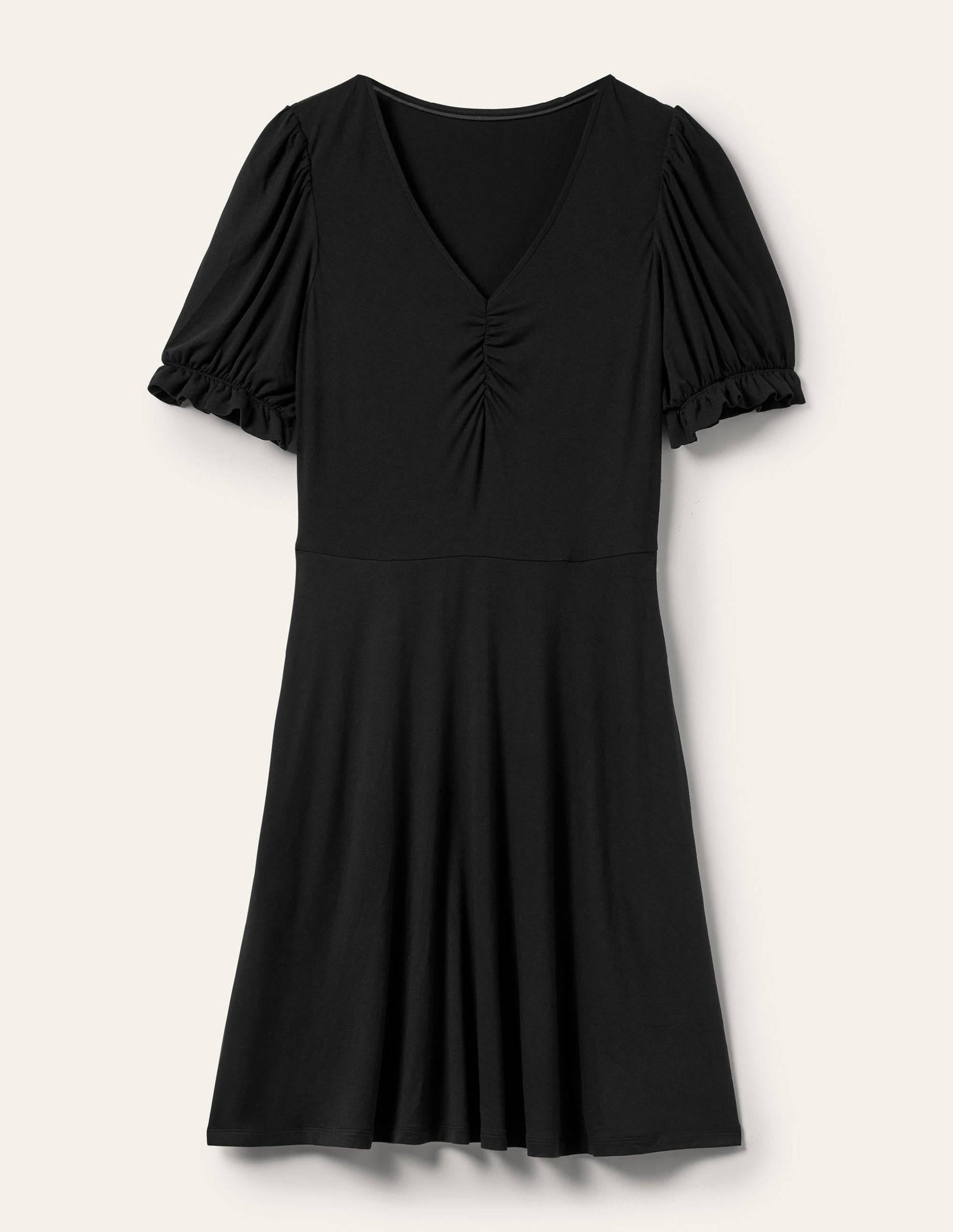 V-Neck Jersey Dress-Black-6