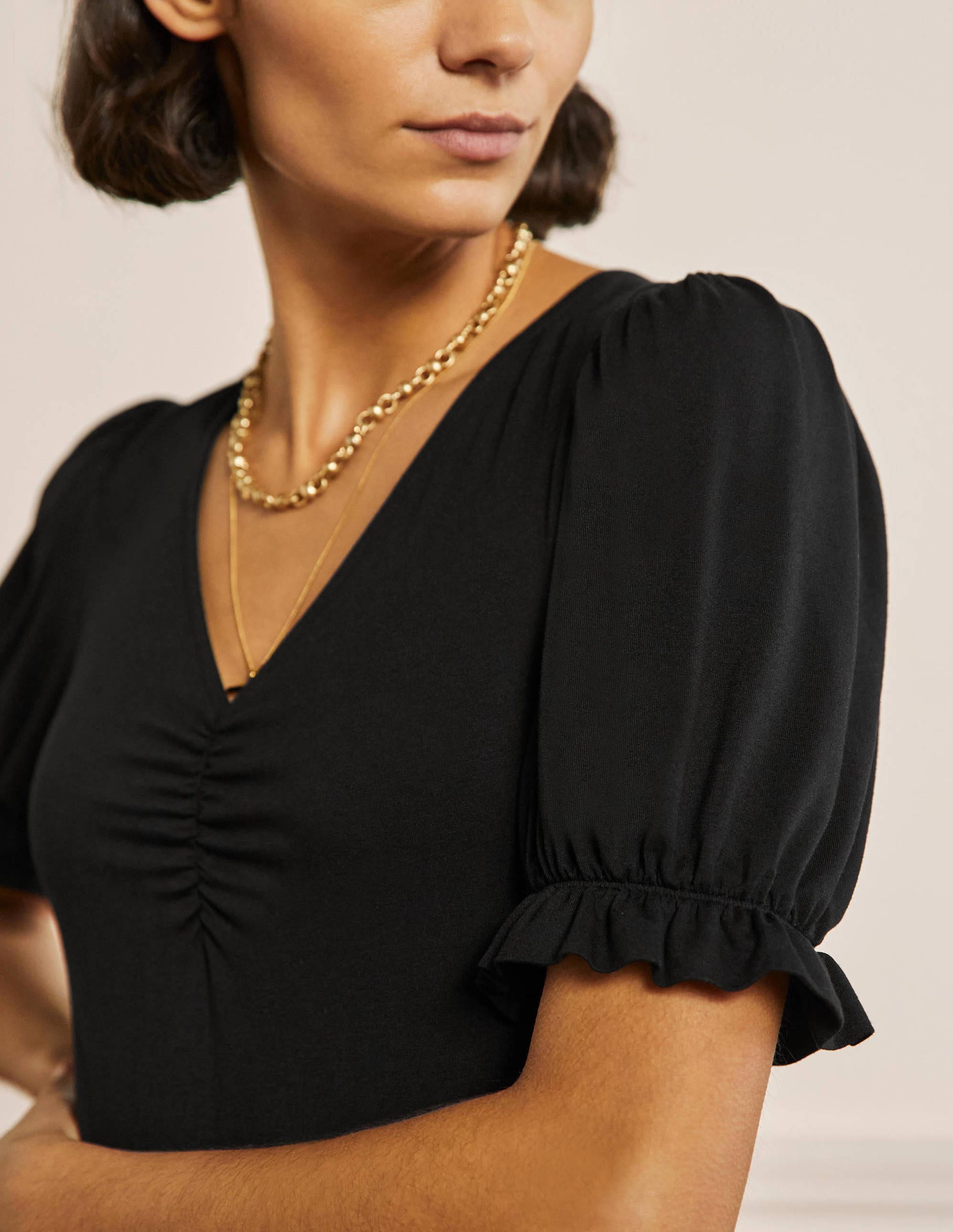 V-Neck Jersey Dress-Black - Image 2