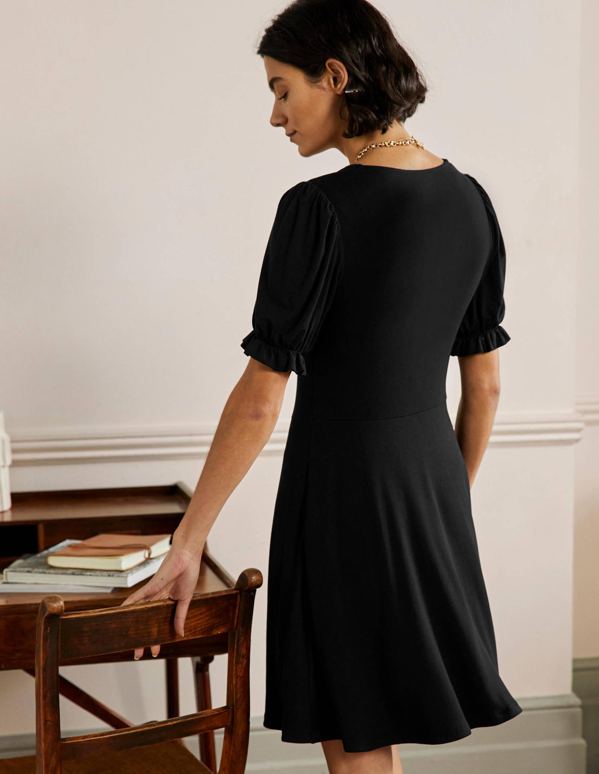 V-Neck Jersey Dress-Black - Image 3