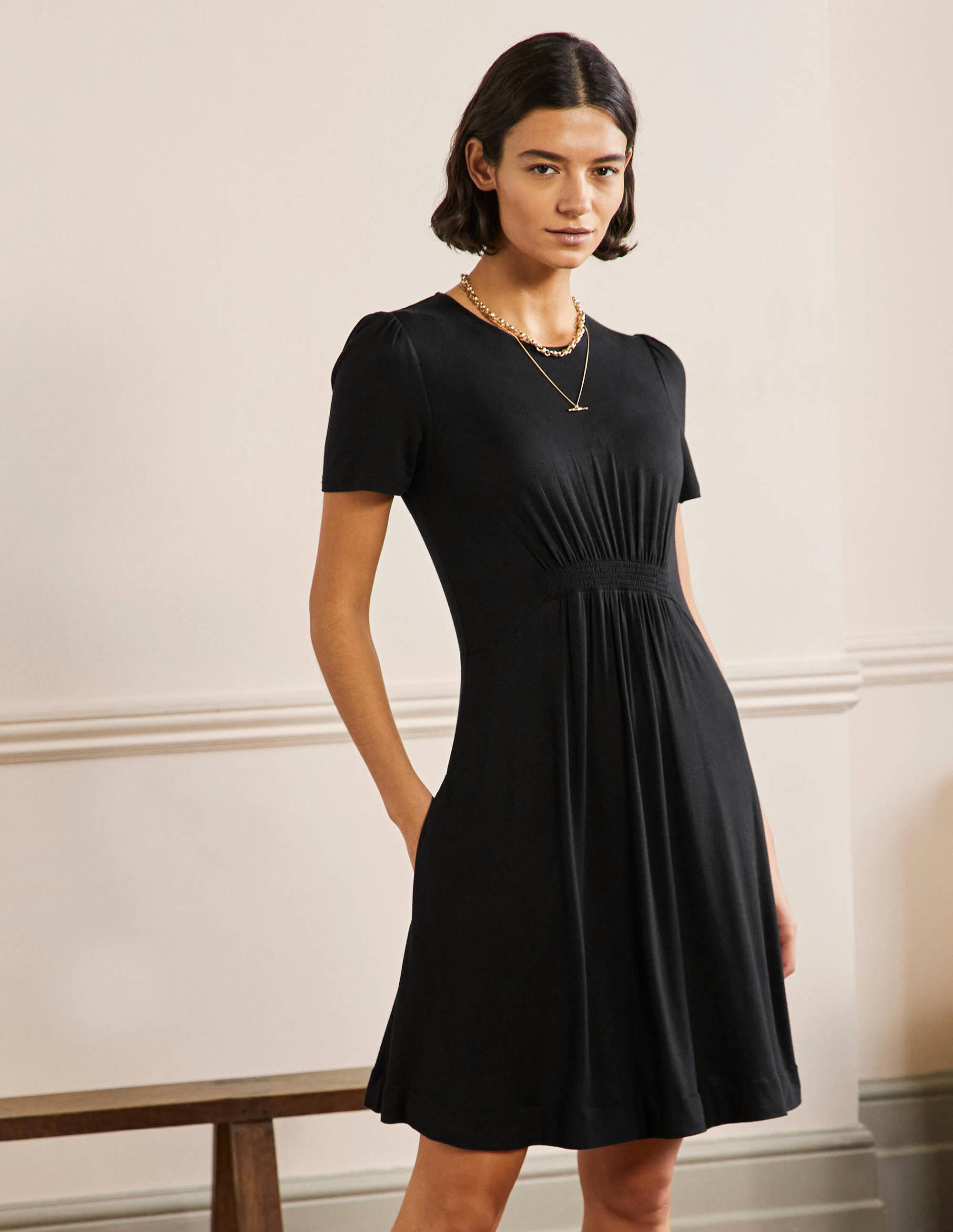 Crew Neck Jersey Dress-Black - Image 1