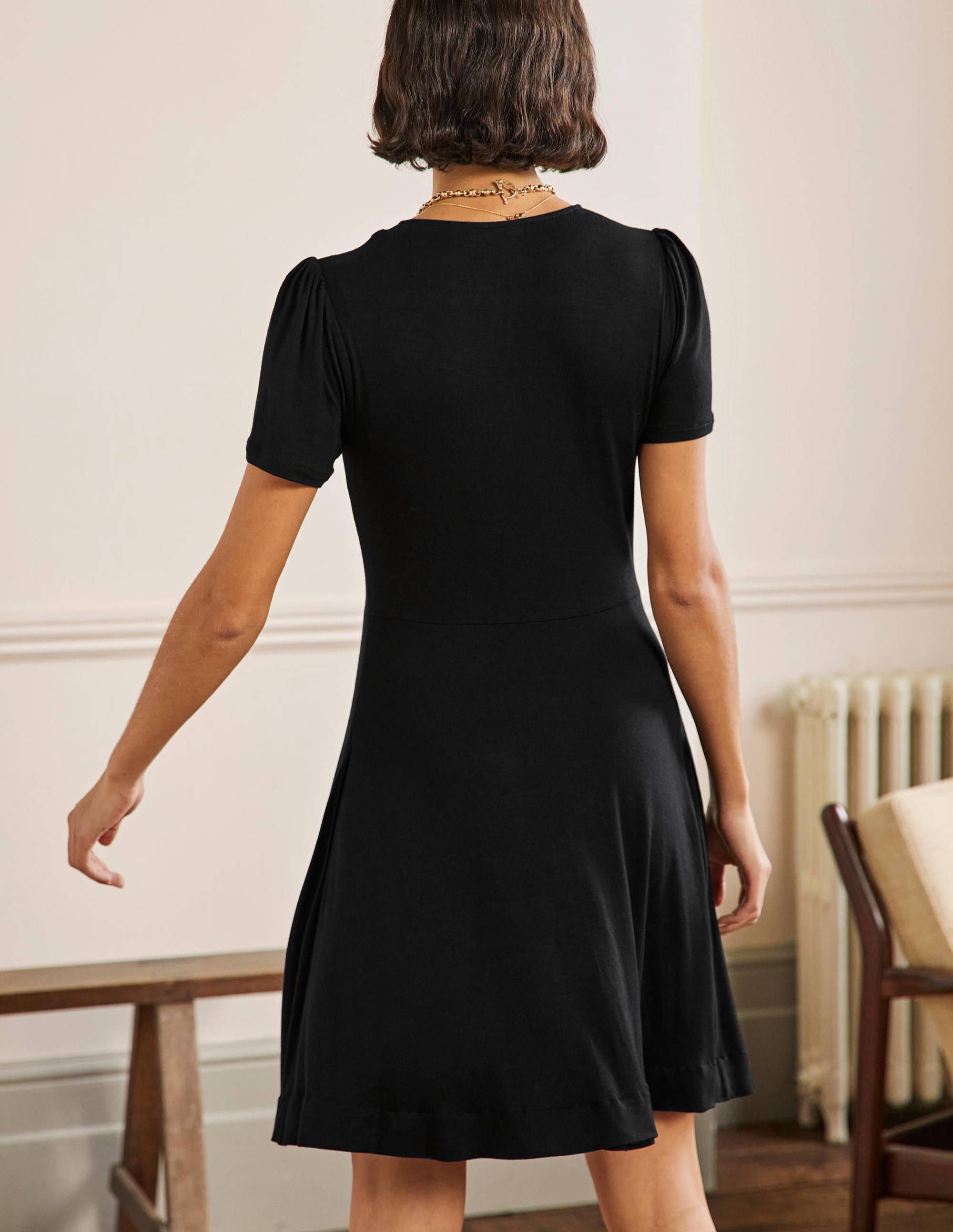 Crew Neck Jersey Dress-Black - Image 3