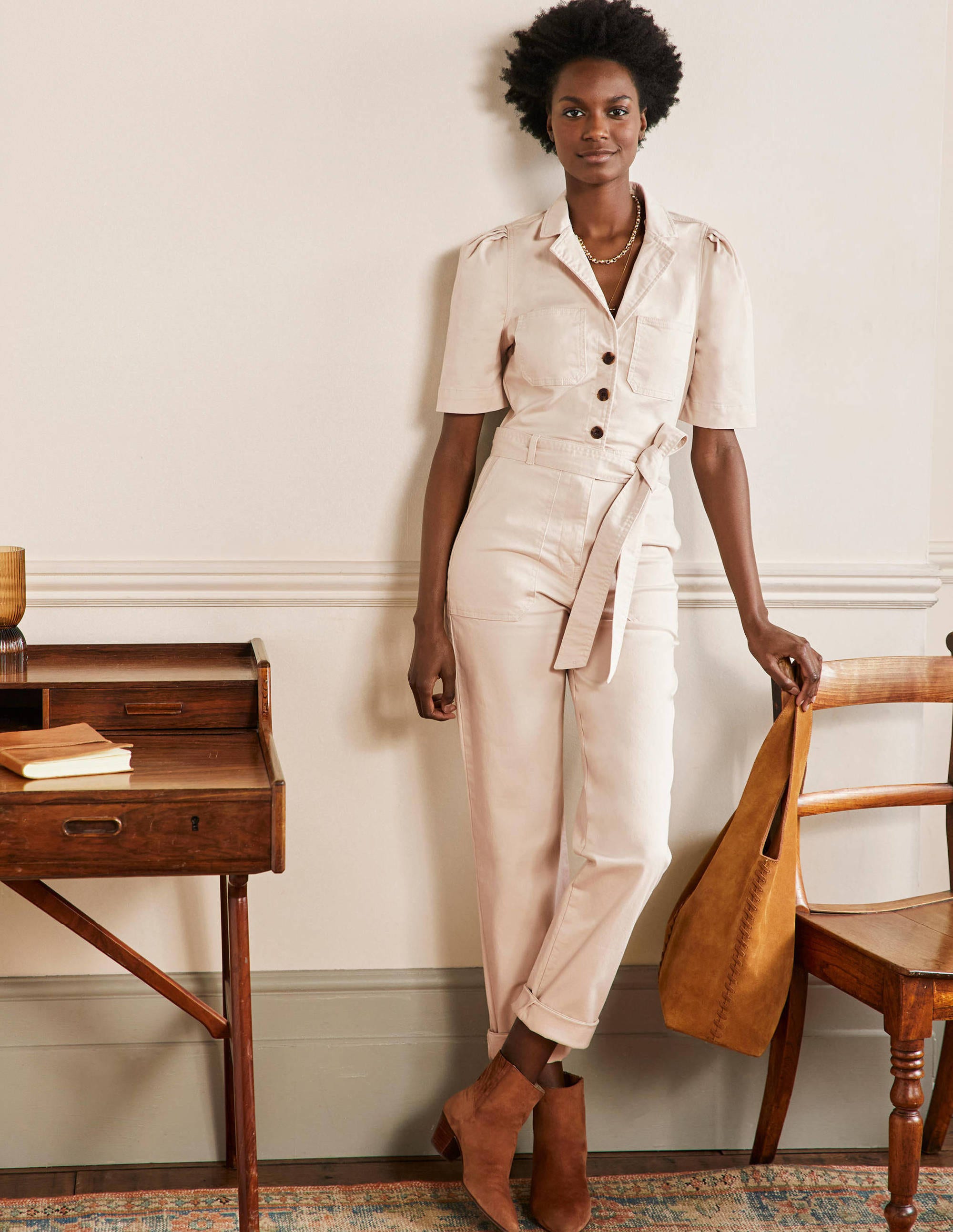 Puff Sleeve Jumpsuit-Oatmilk - Image 1