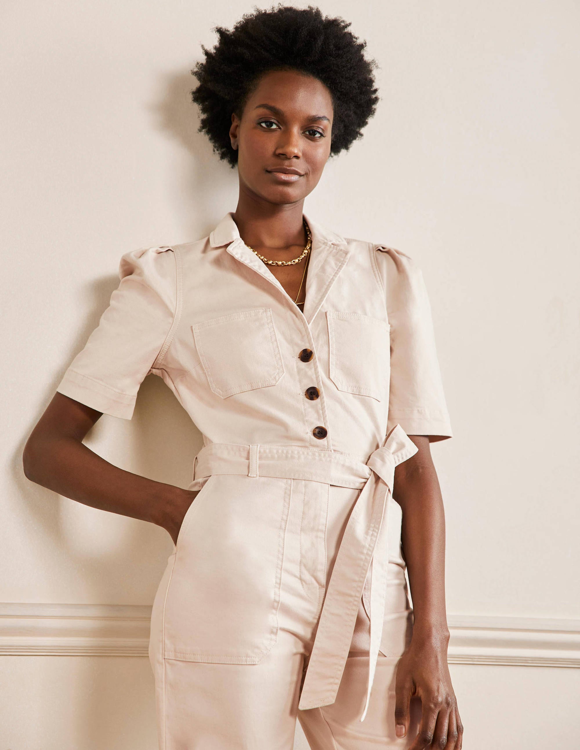 Puff Sleeve Jumpsuit-Oatmilk - Image 4