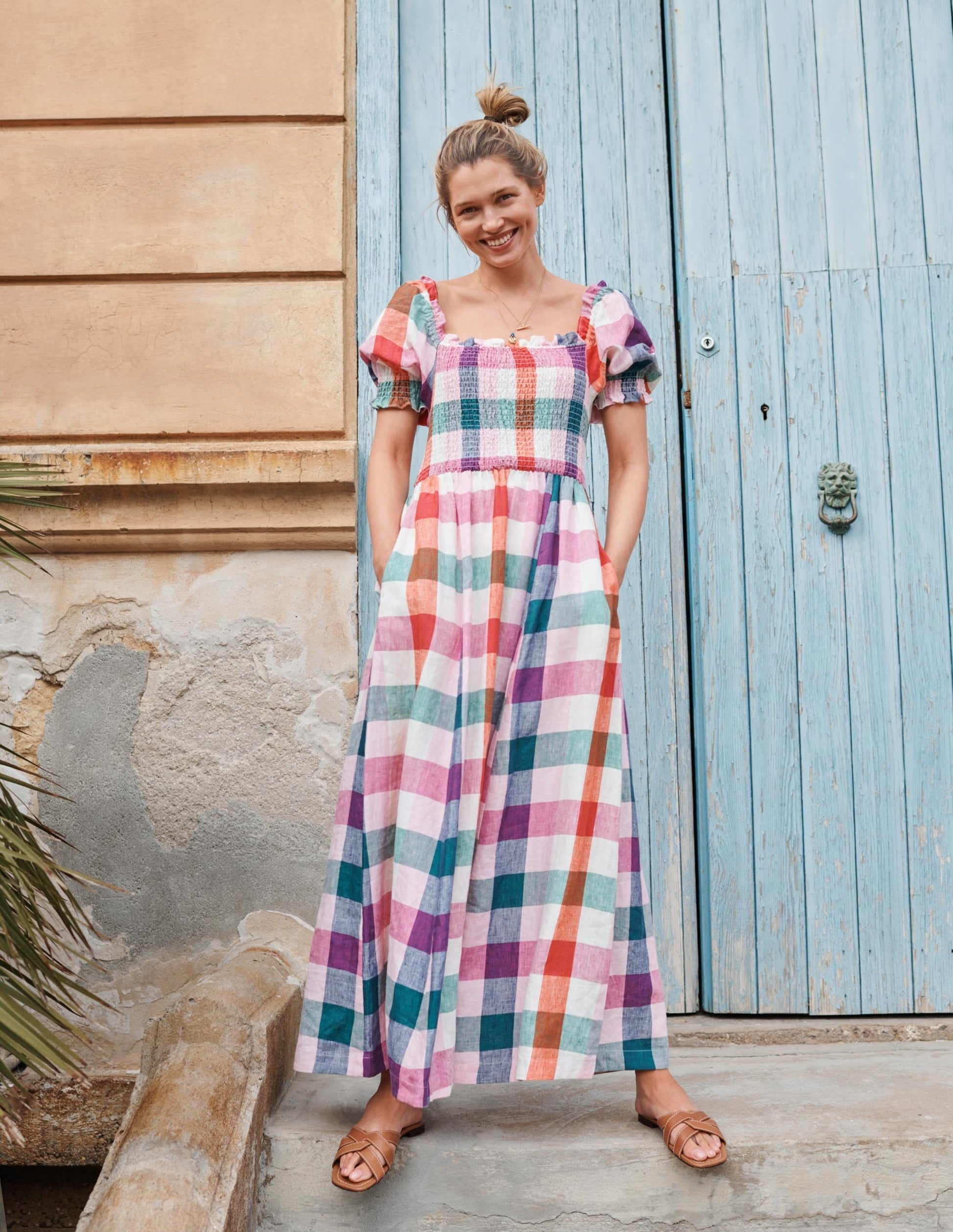 Smocked Bodice Midi Dress-Bonbon and Flambe-7