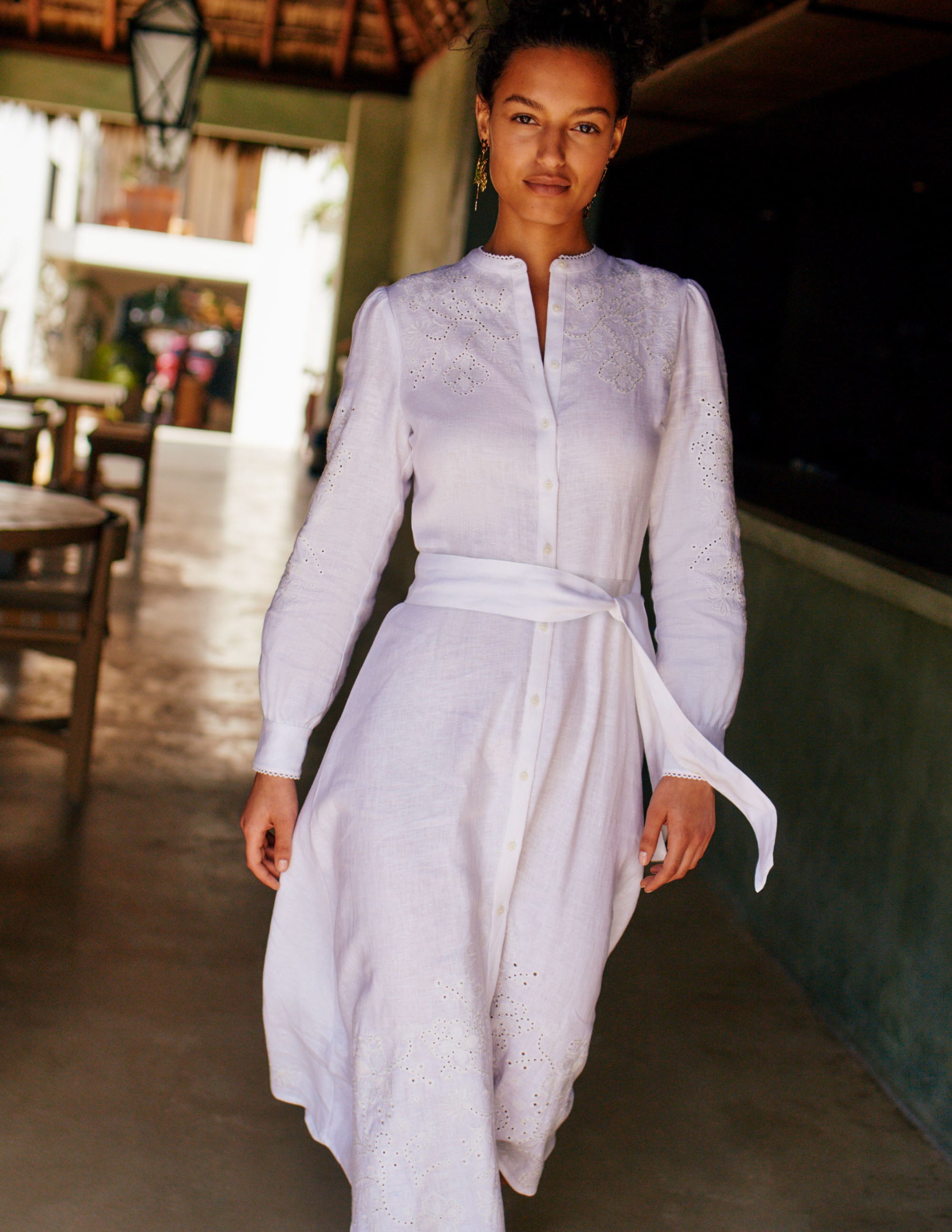 Cut Work Midi Shirt Dress-White - Image 11