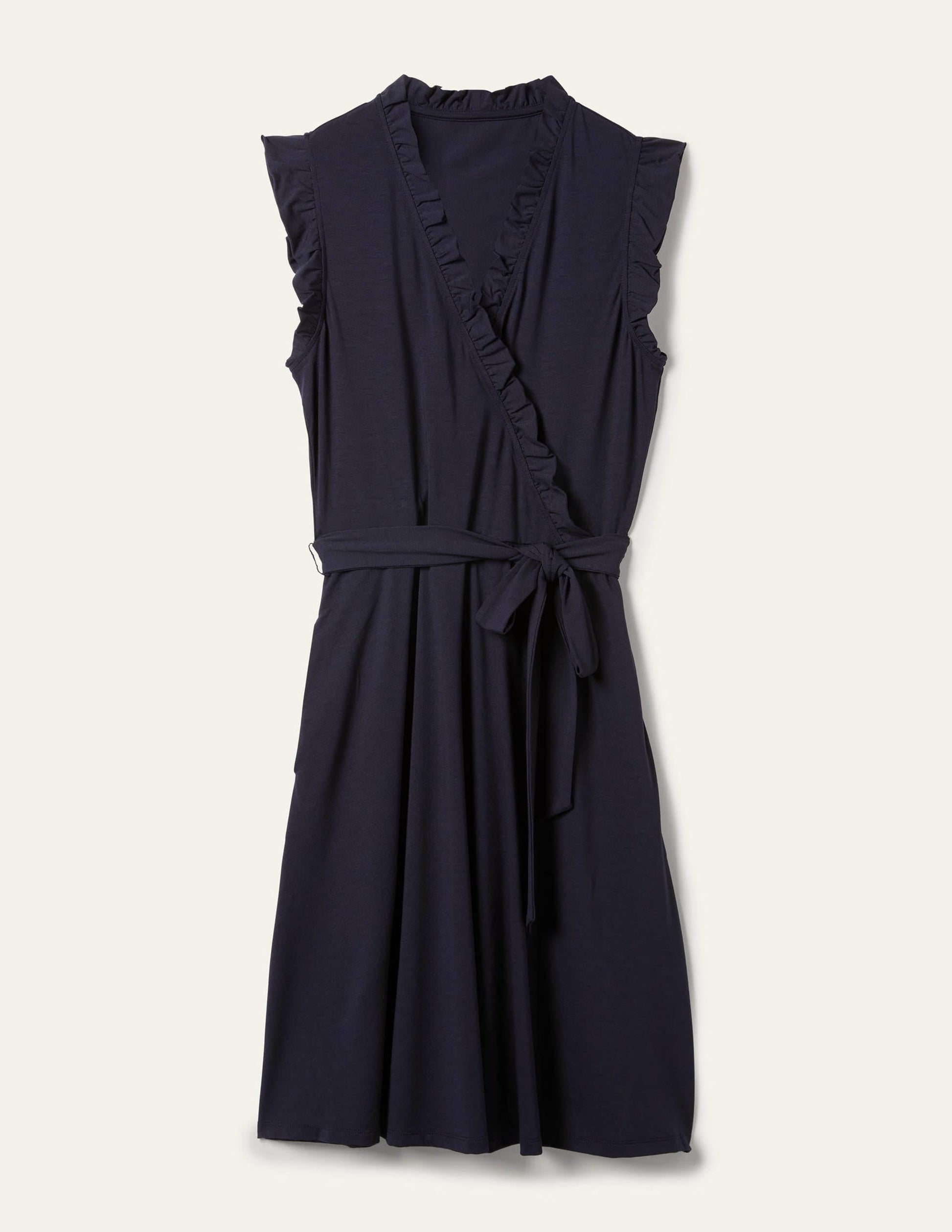 Ruffle Fixed Wrap Jersey Dress-Navy-6