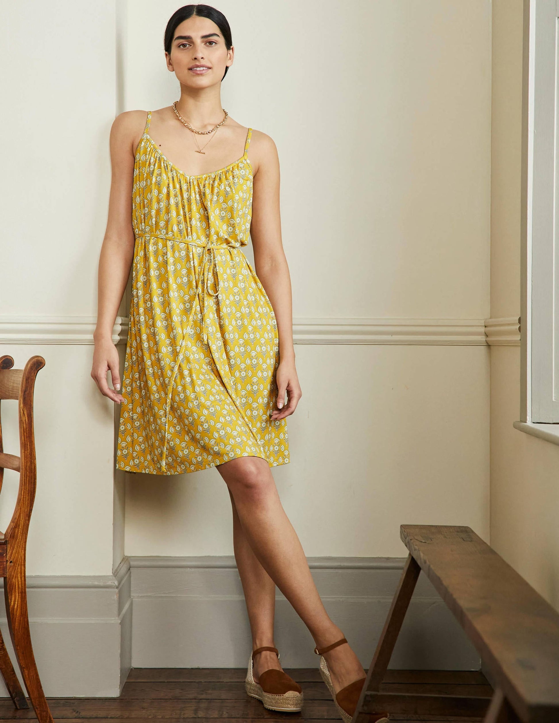 Strappy Jersey Dress-Olive Oil, Poppy Geo-4