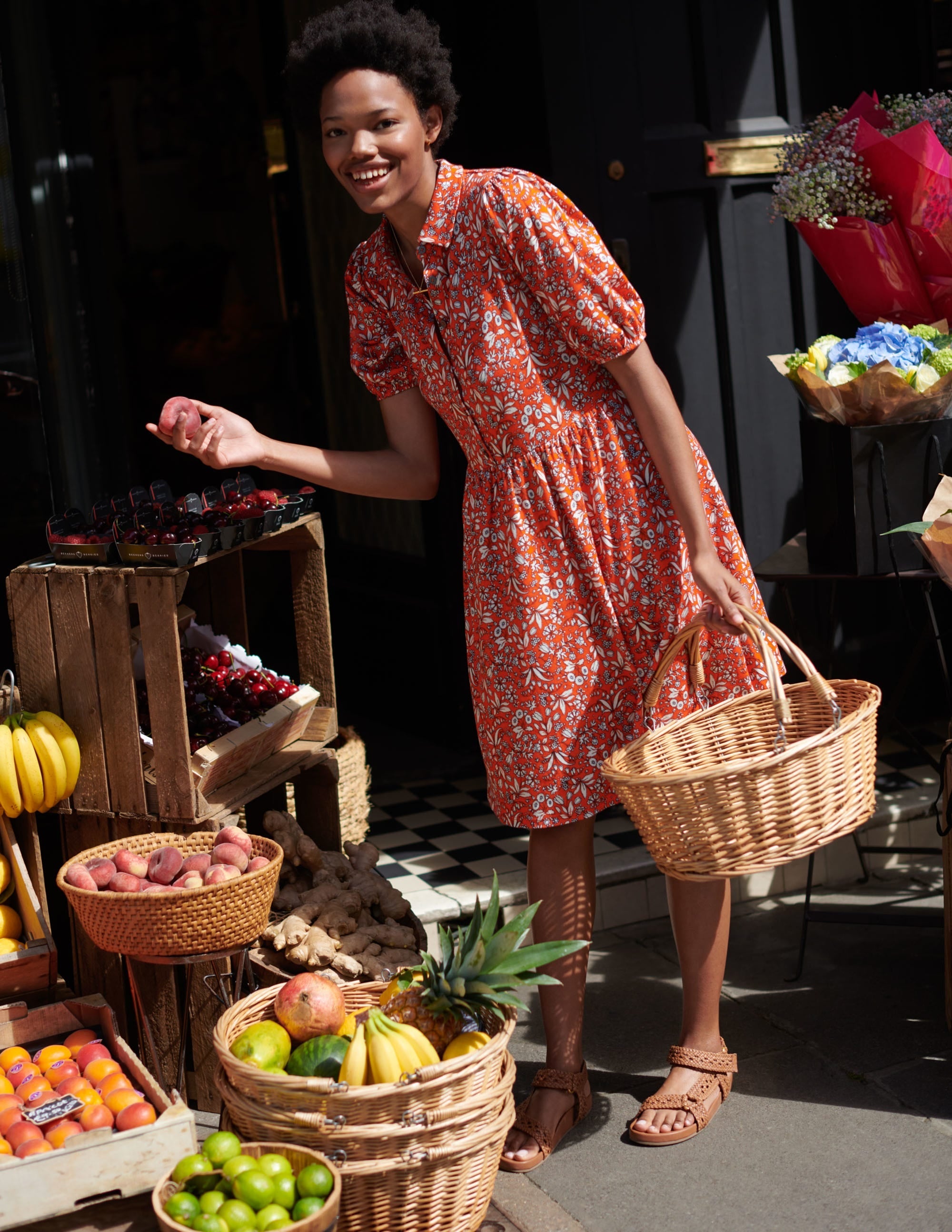 Mini Jersey Shirt Dress-Tigerlily, WIldflower - Image 7