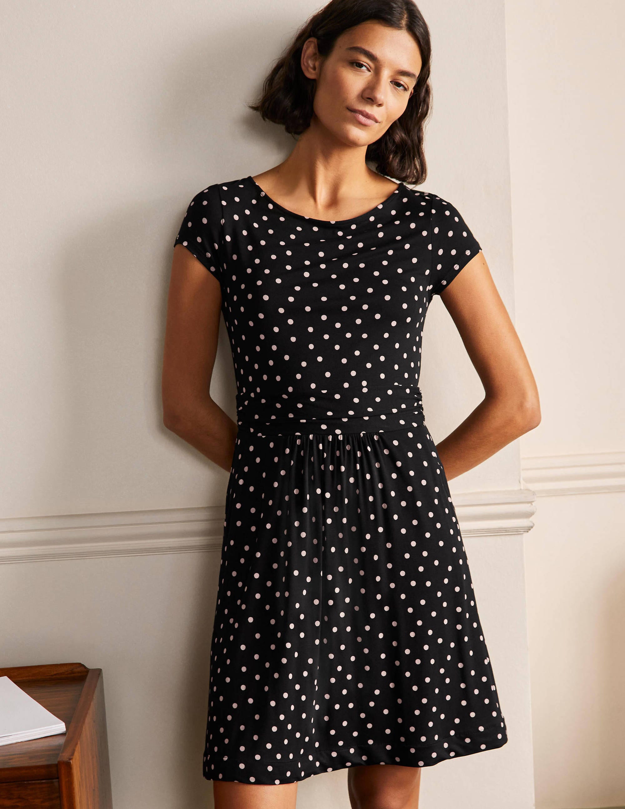 Amelie Jersey Dress-Black/ Chalky Pink Spot - Image 1