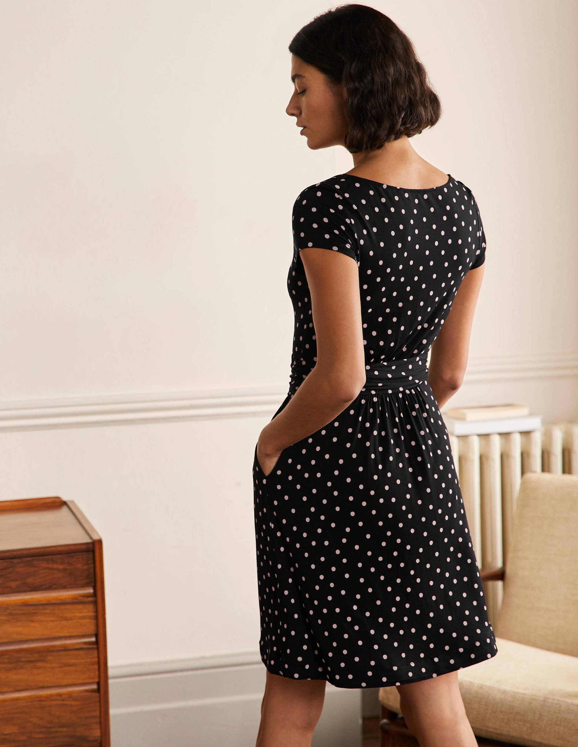 Amelie Jersey Dress-Black/ Chalky Pink Spot - Image 3