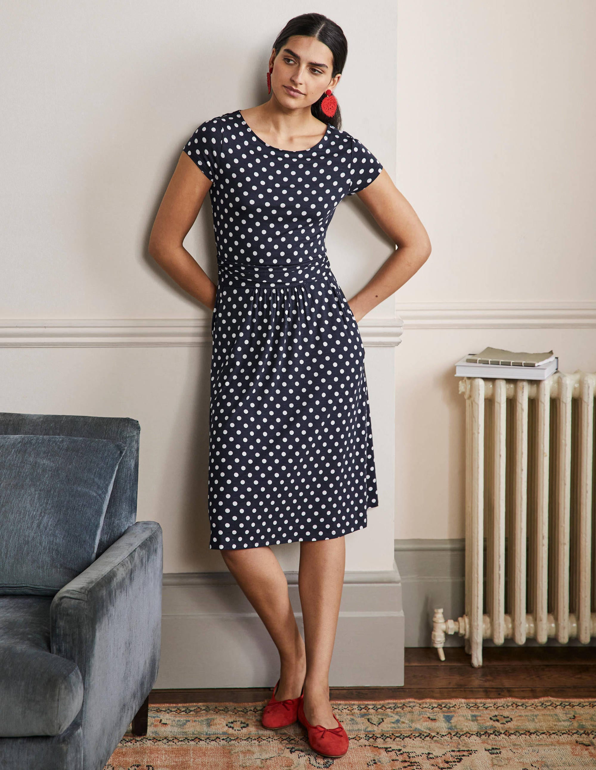 Amelie Jersey Dress-Navy Spot - Image 1