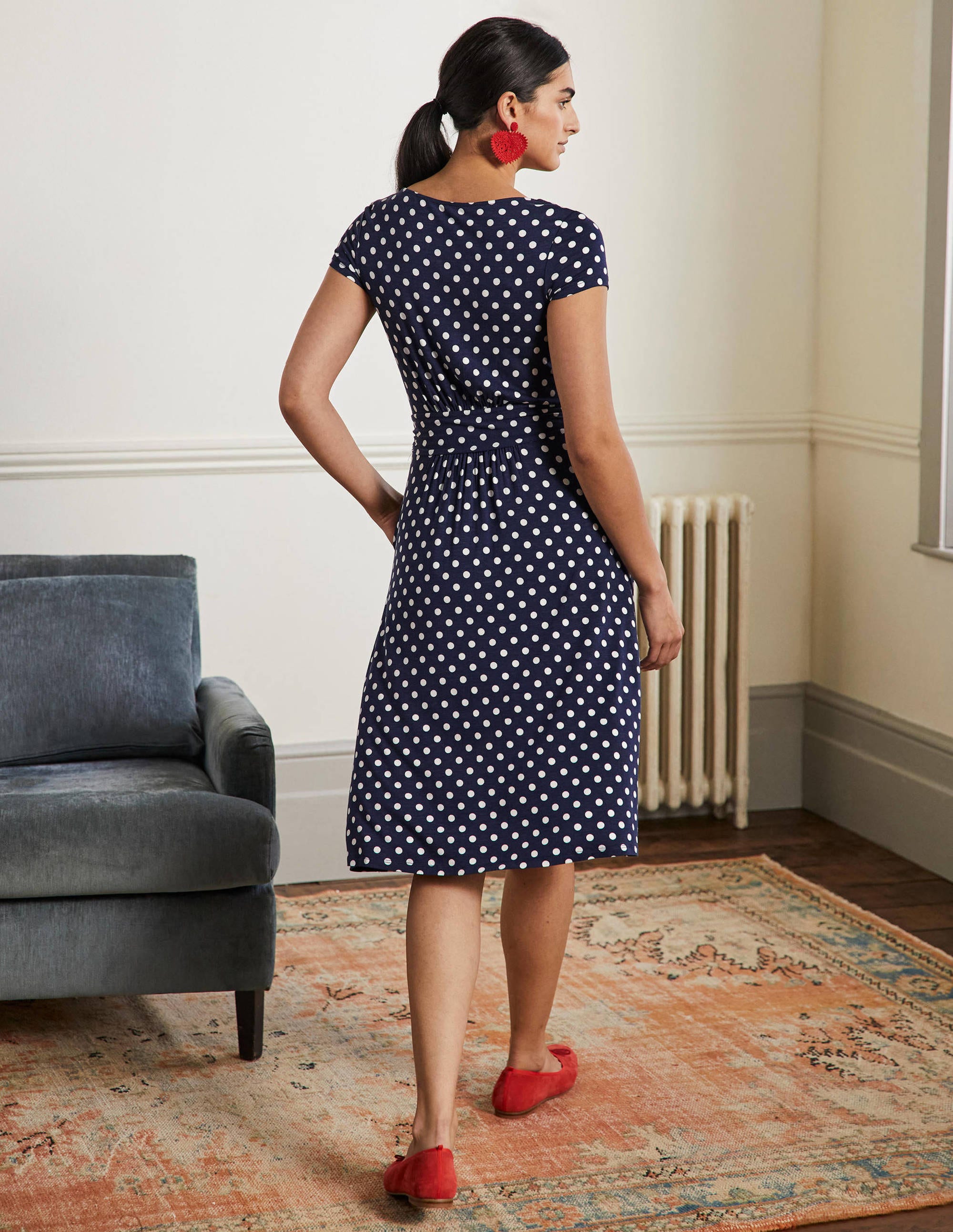 Amelie Jersey Dress-Navy Spot - Image 3