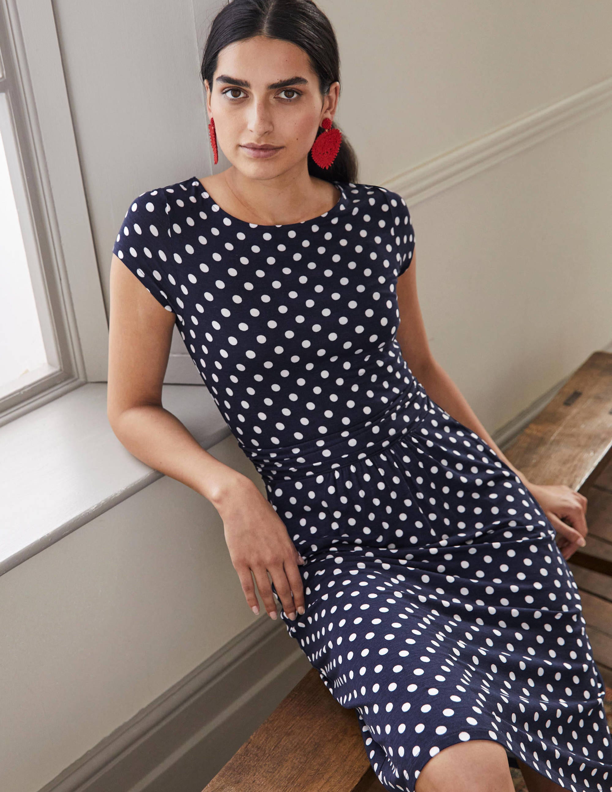 Amelie Jersey Dress-Navy Spot - Image 4