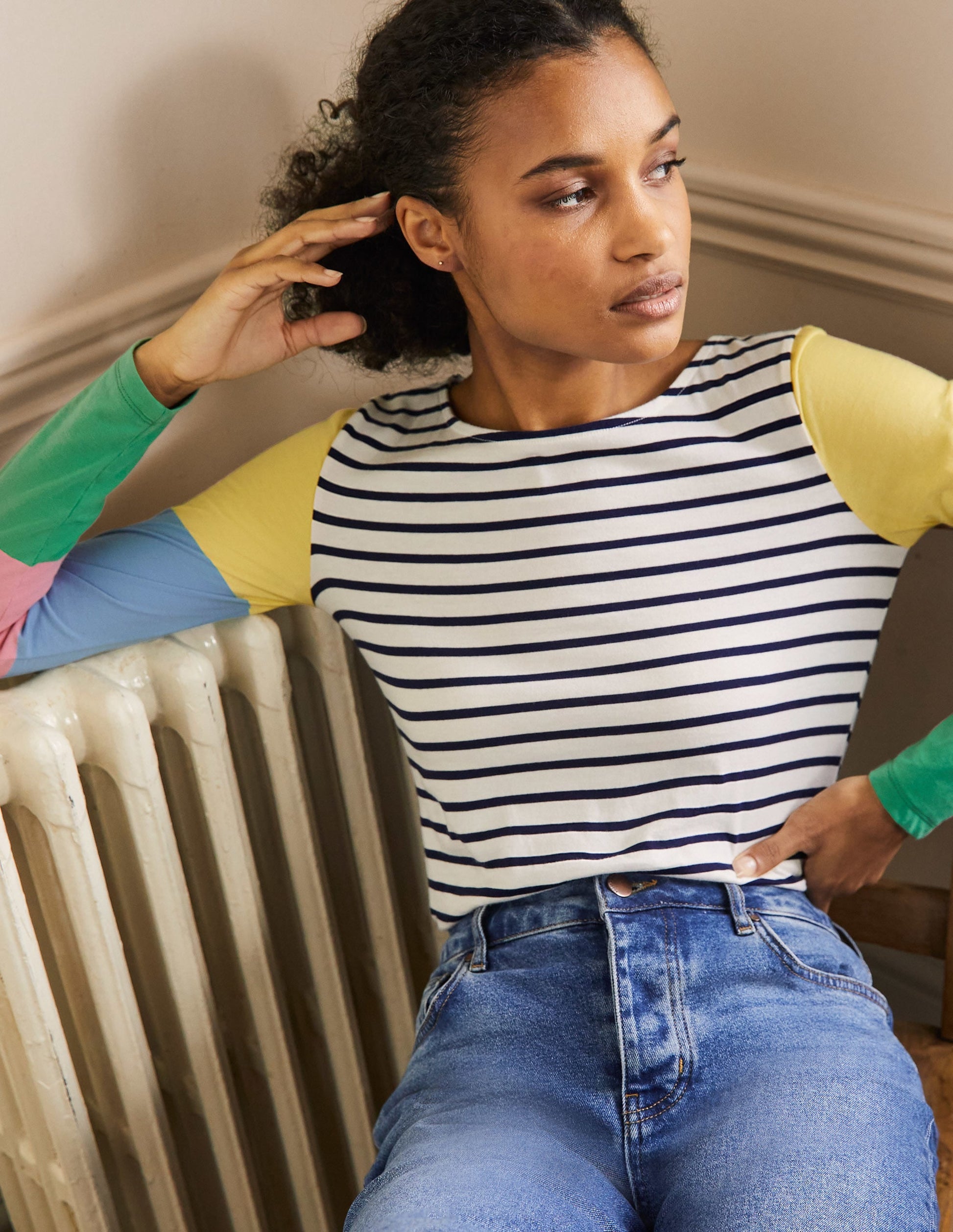 Long Sleeve Breton Top-Lemon / Formica Pink Stripe-4