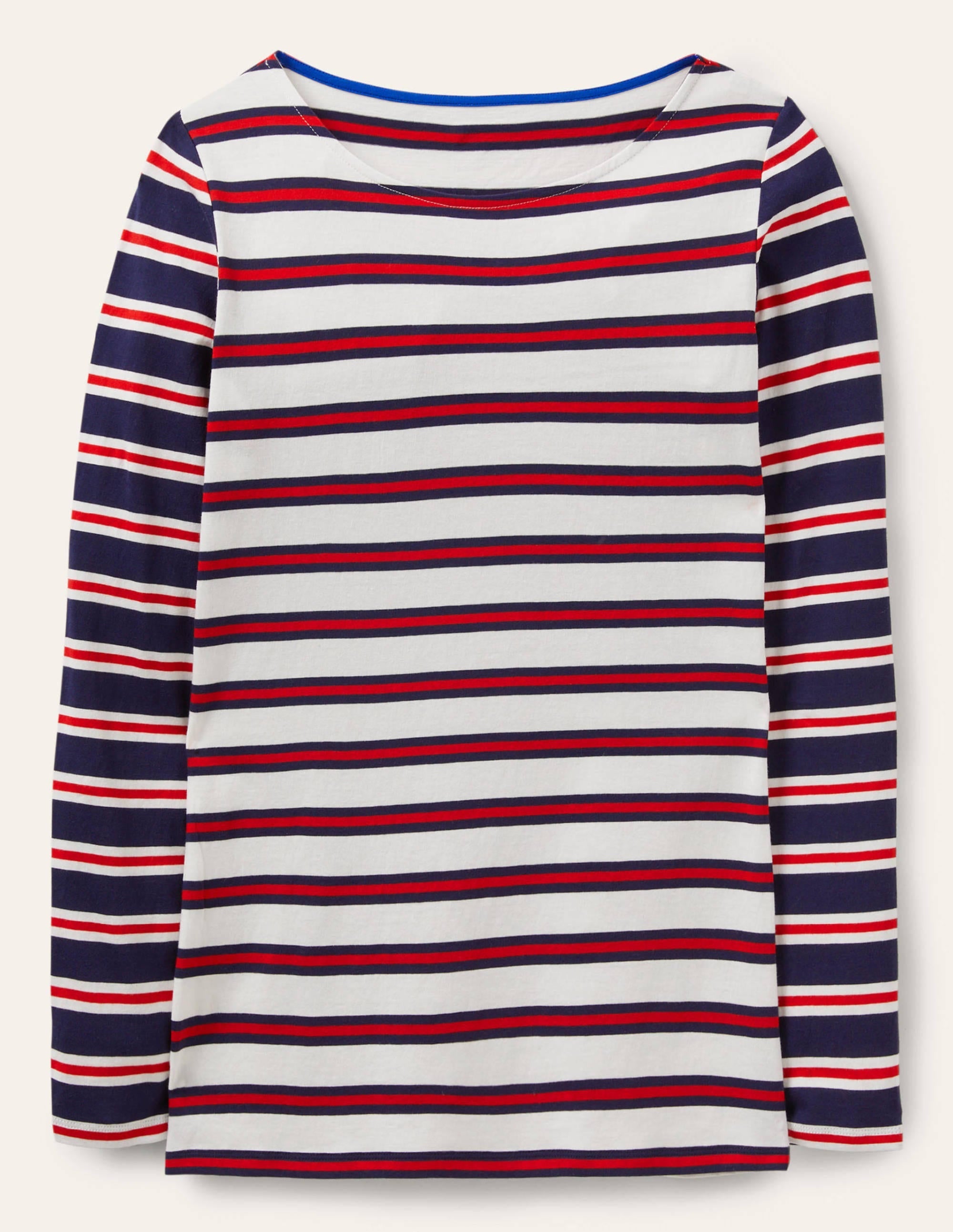 Long Sleeve Breton Top-Ivory, Red and Navy Stripe - Image 5