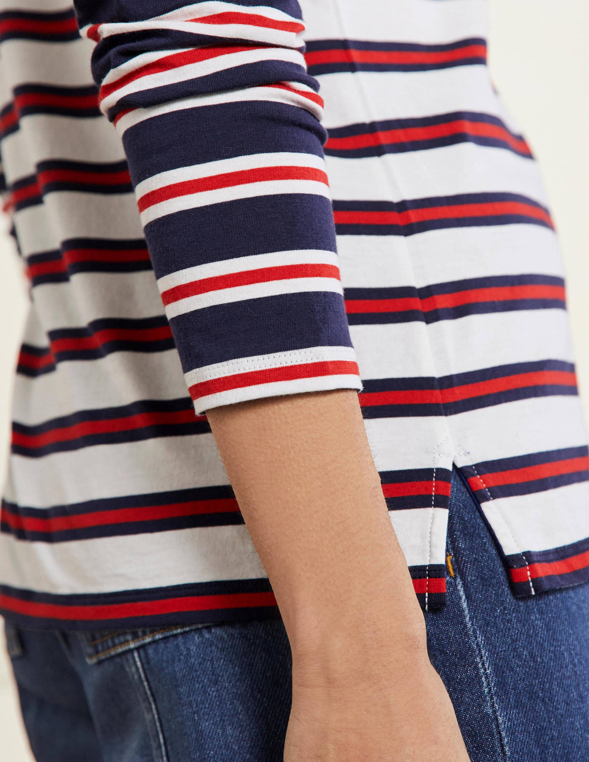 Long Sleeve Breton Top-Ivory, Red and Navy Stripe - Image 2