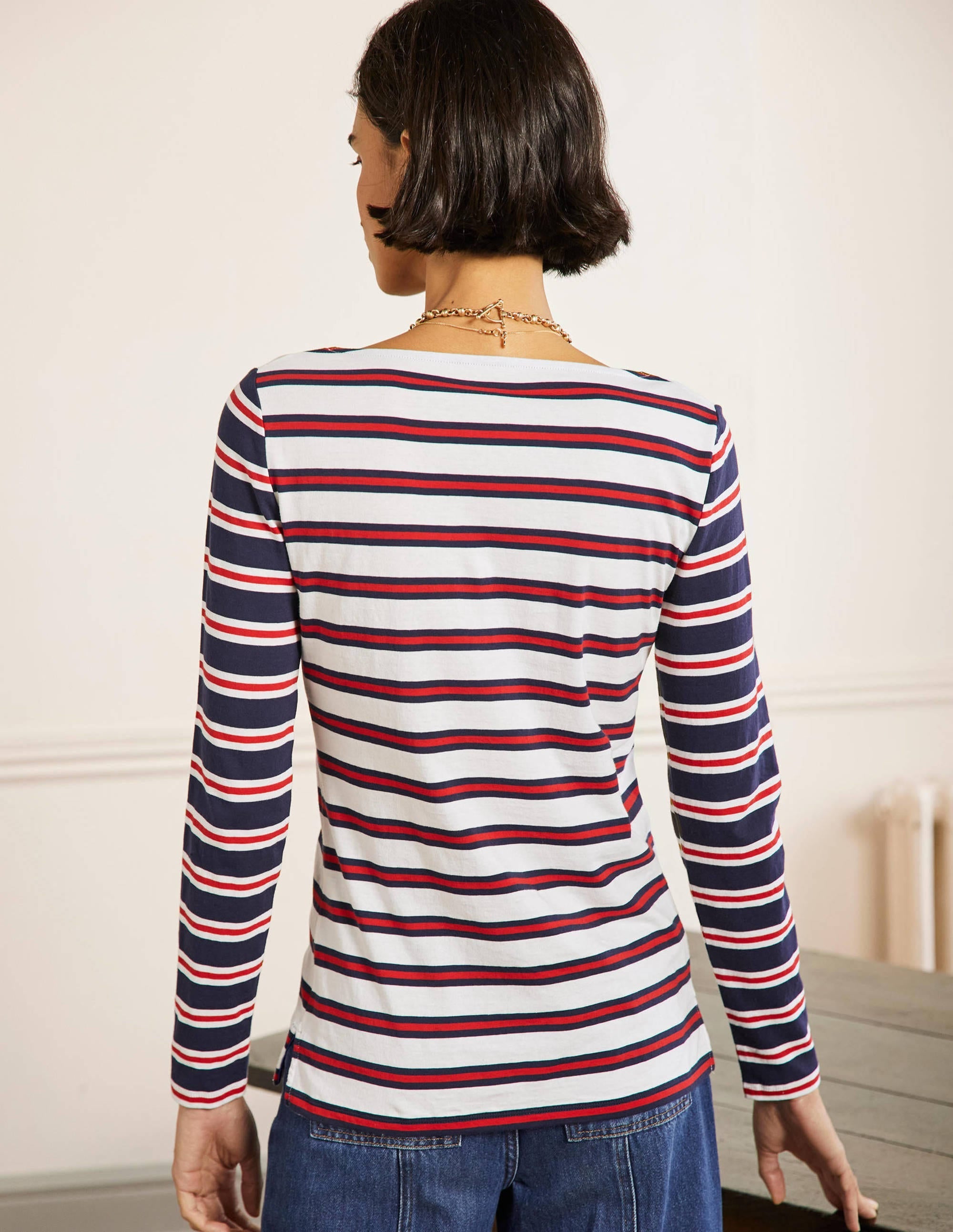 Long Sleeve Breton Top-Ivory, Red and Navy Stripe - Image 3