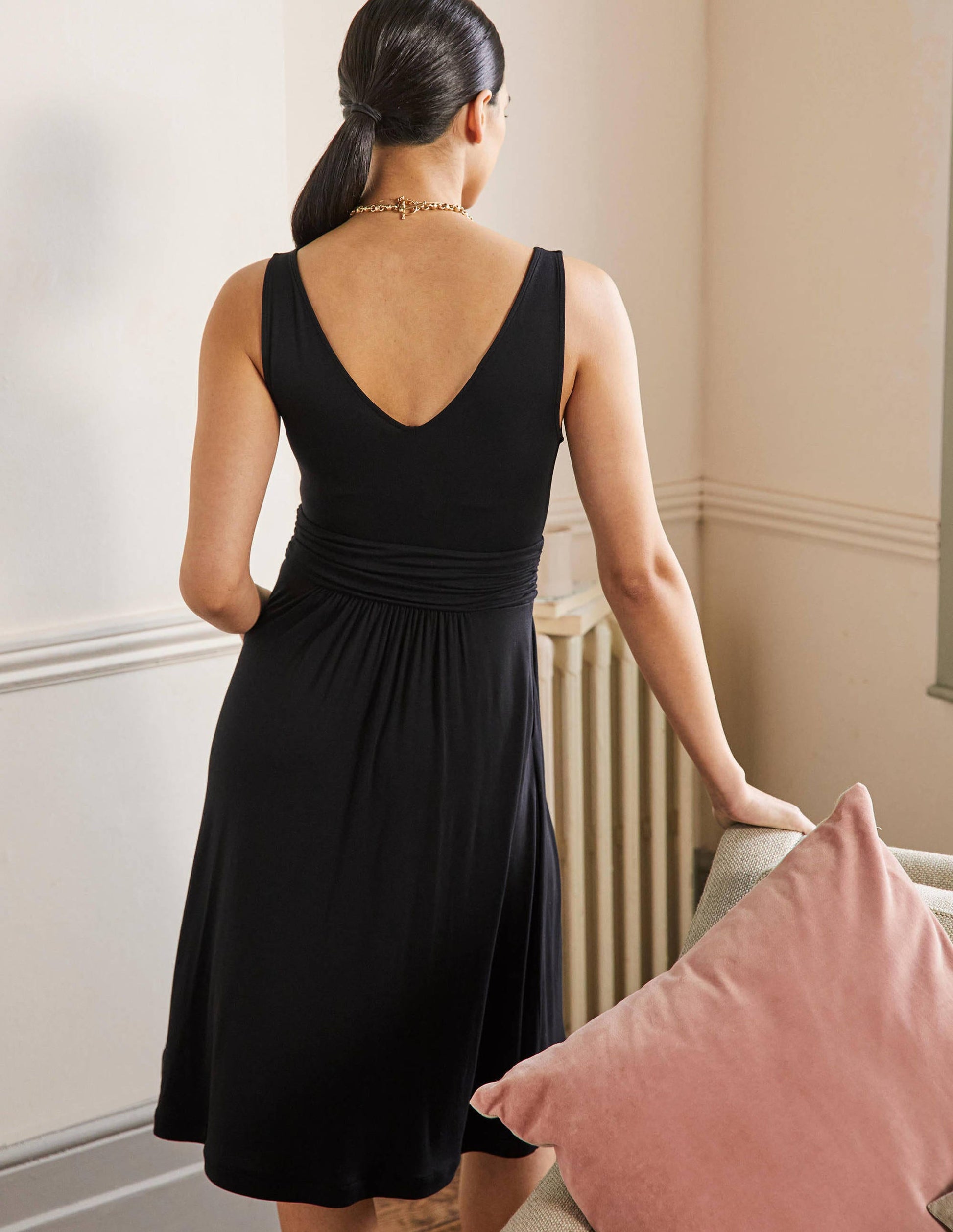 Effie V-Neck Jersey Dress-Black-3