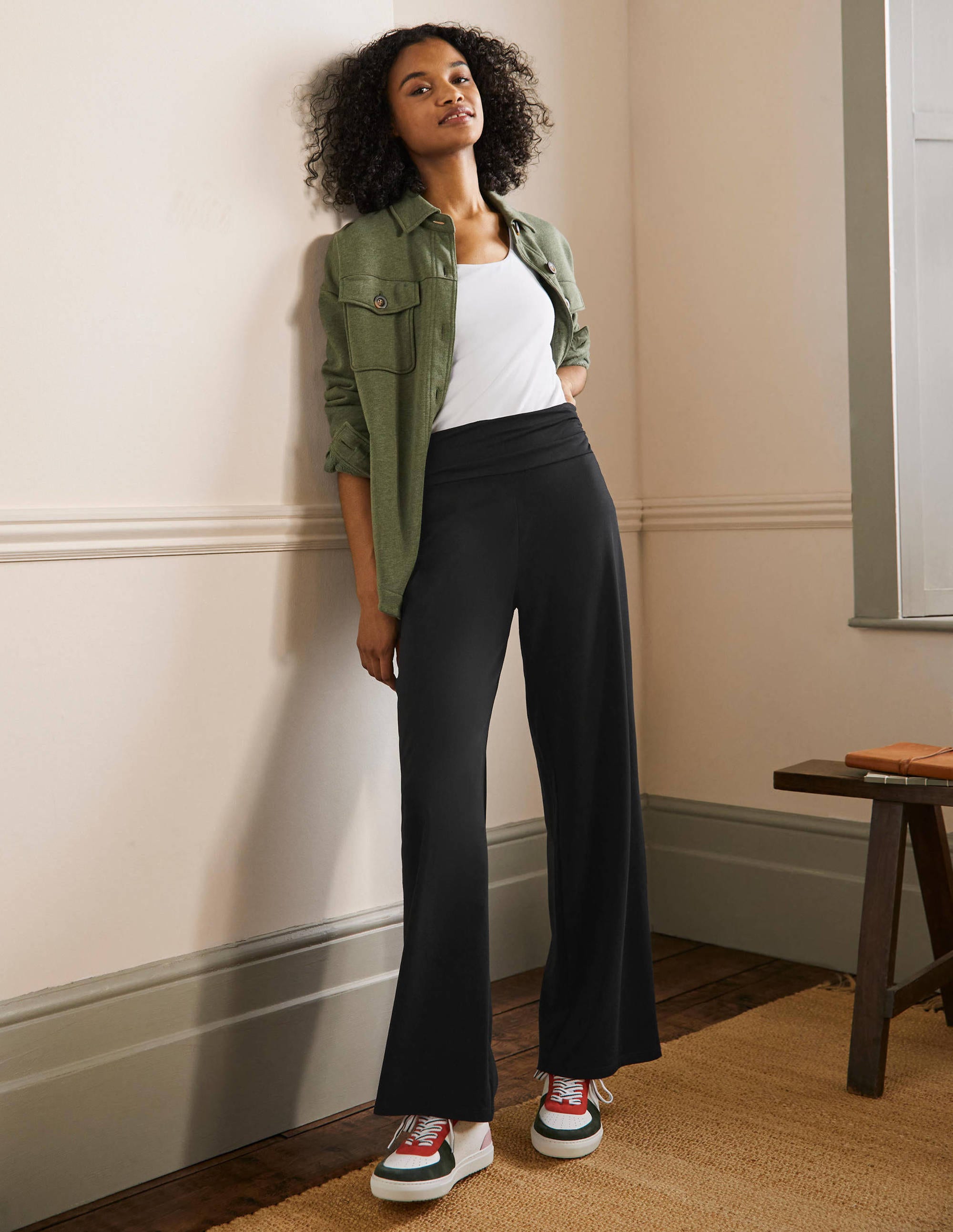 Wide Leg Jersey Trousers-Black - Image 2