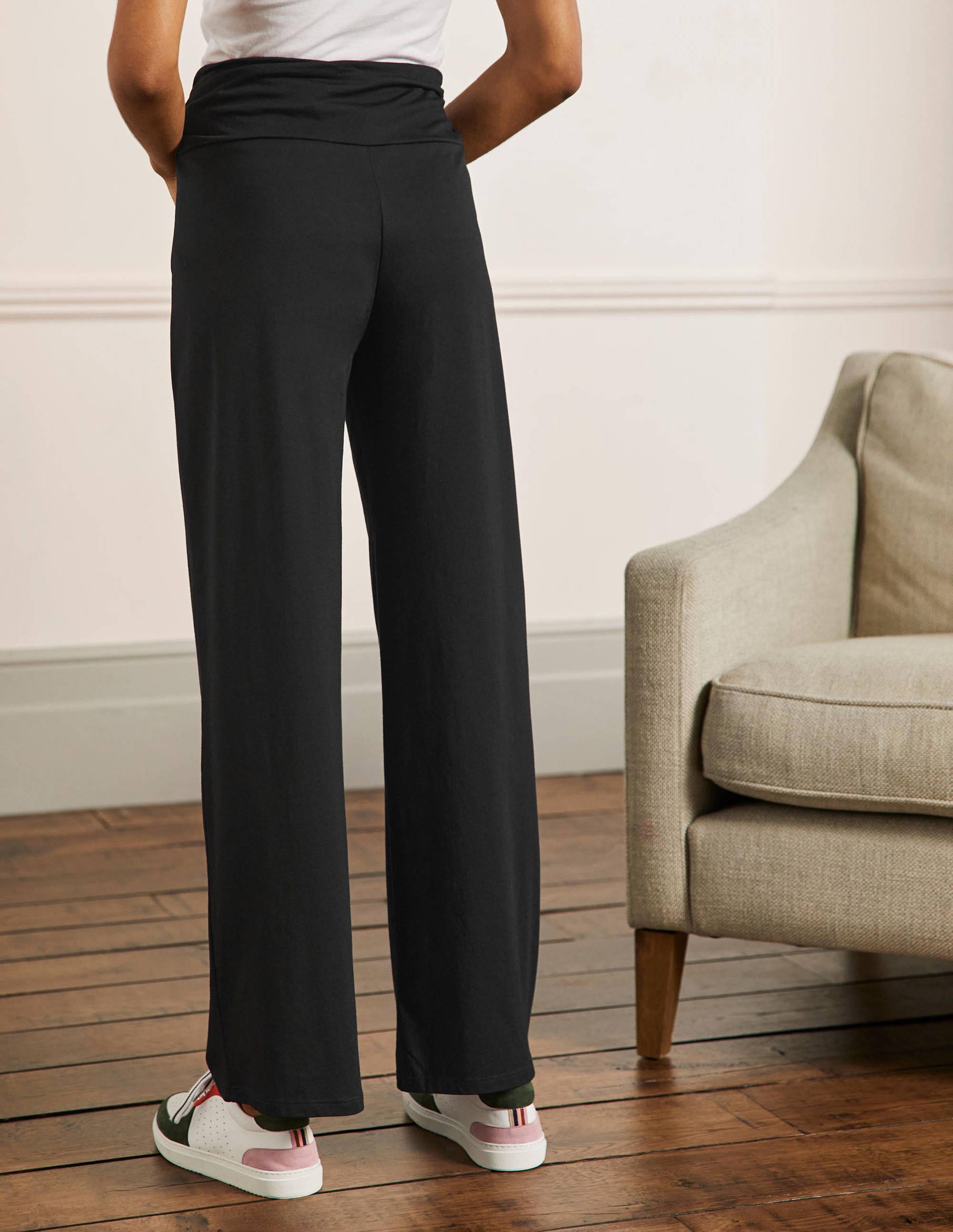 Wide Leg Jersey Trousers-Black - Image 3