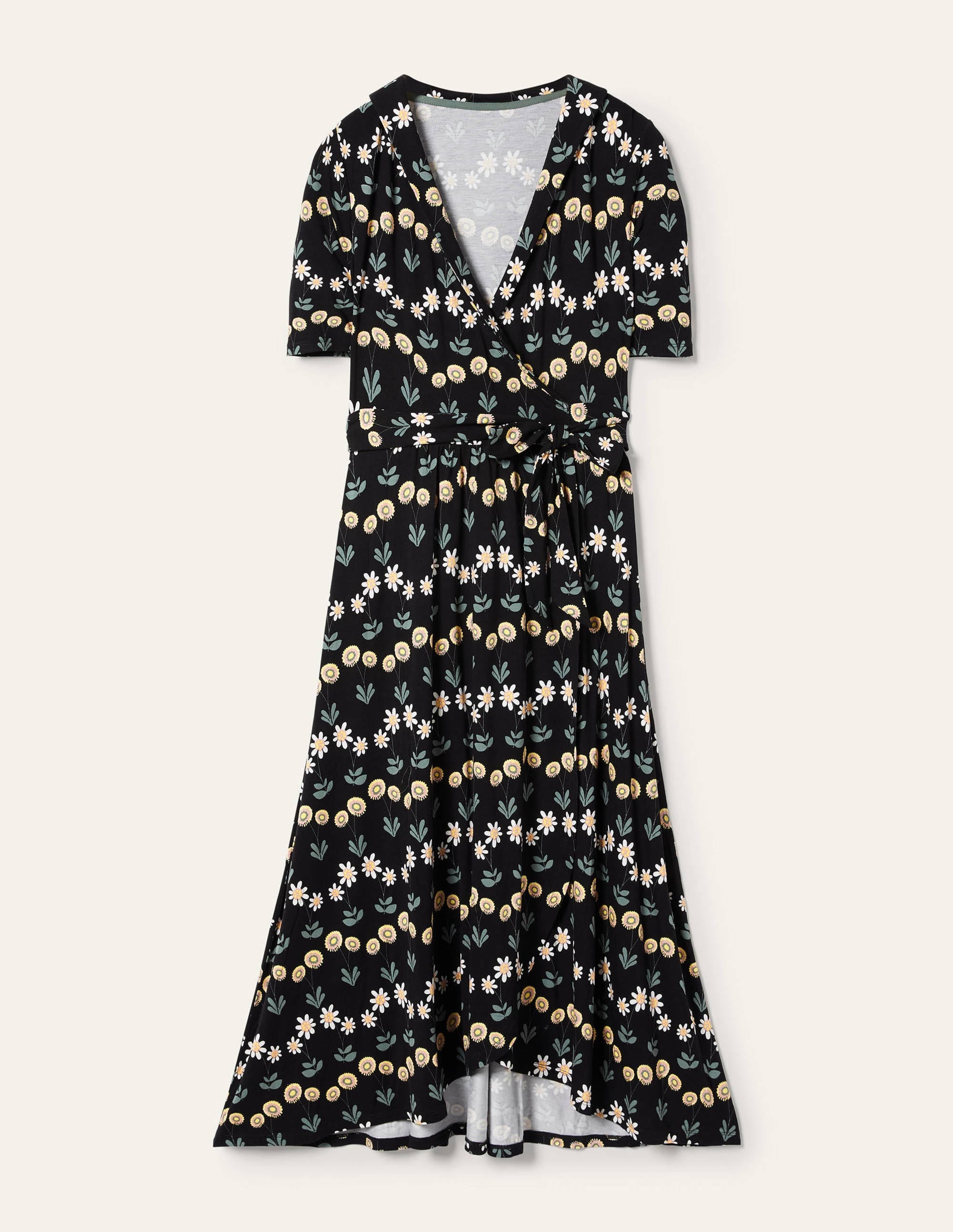 Lavinia Jersey Wrap Dress-Black, Delicate Daisy - Image 5