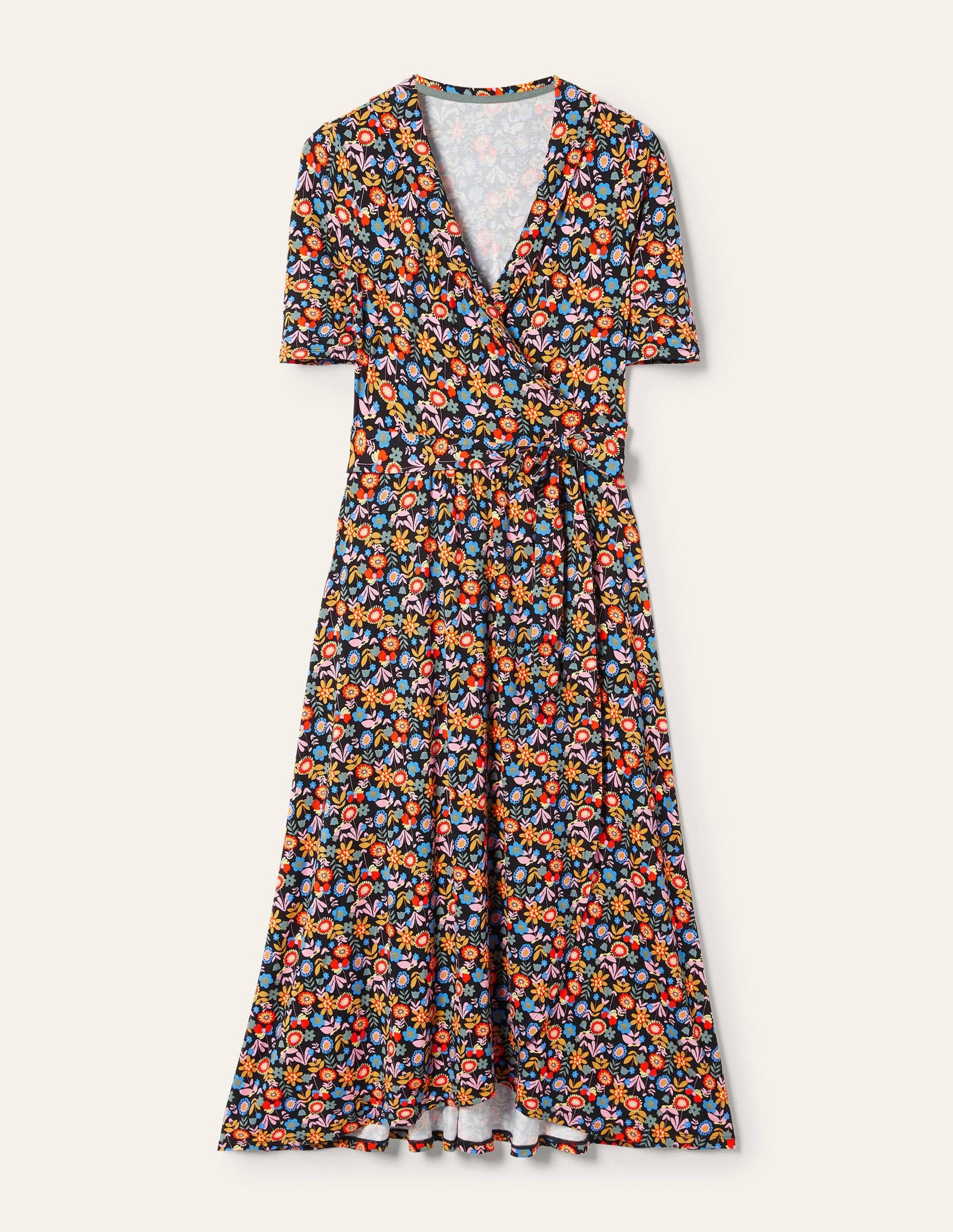 Lavinia Jersey Wrap Dress-Black, Flora Bloom-5